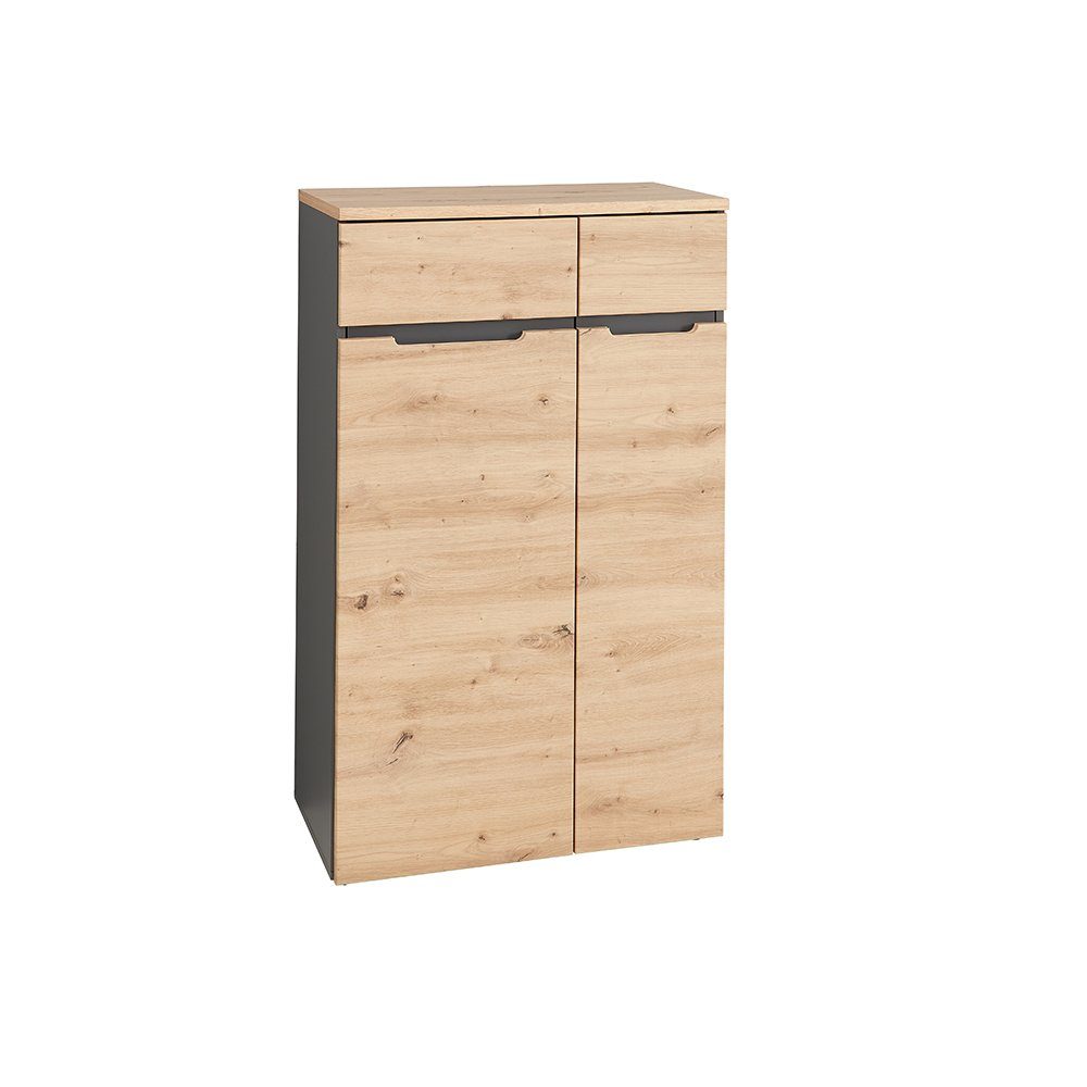Lomadox Kommode MANRESA-36, 2-türig, graphit mit Eiche, 75cm breit