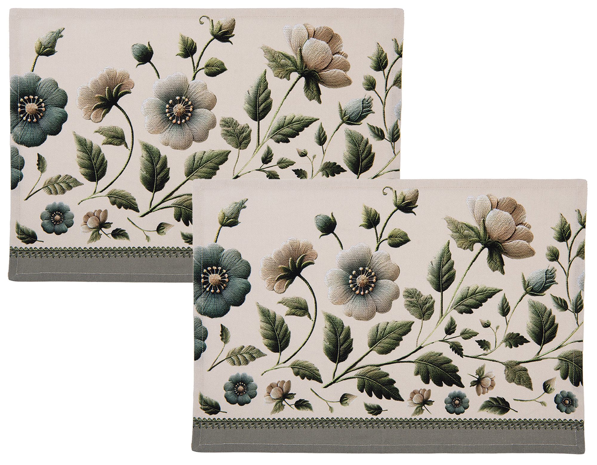 Clayre & Eef Platzset Gently Blooming, (2-St., 2-teilig), Tischsets Platzsets (2 Stück) Platzdeckchen ca.48x33cm Baumwolle