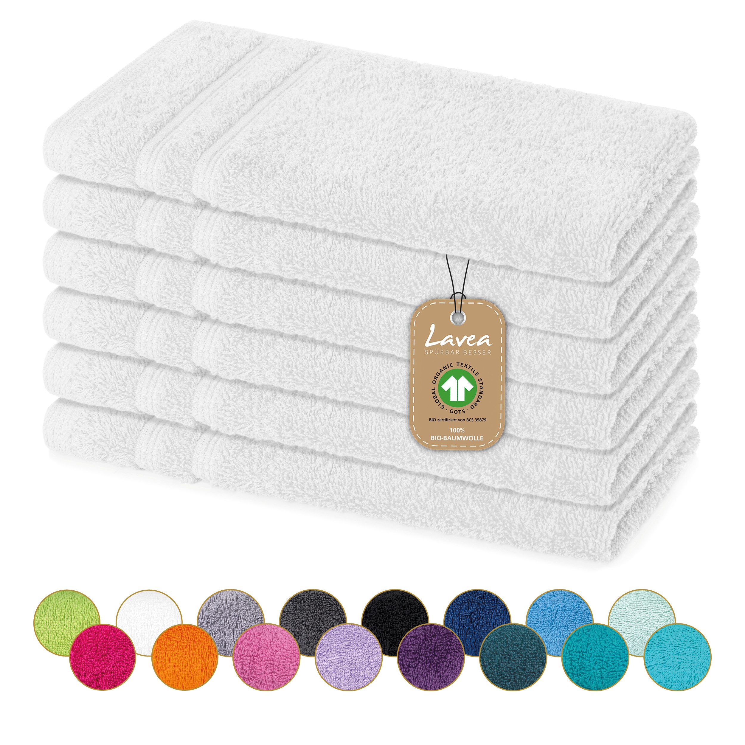Lavea Gästehandtuch Bali Gästetücher 30x50 cm, Weiches Bio-Baumwollfrottee (Set, 6-St), pflegeleicht, GOTS-zertifiziert, extra saugstark mit 500g/m²