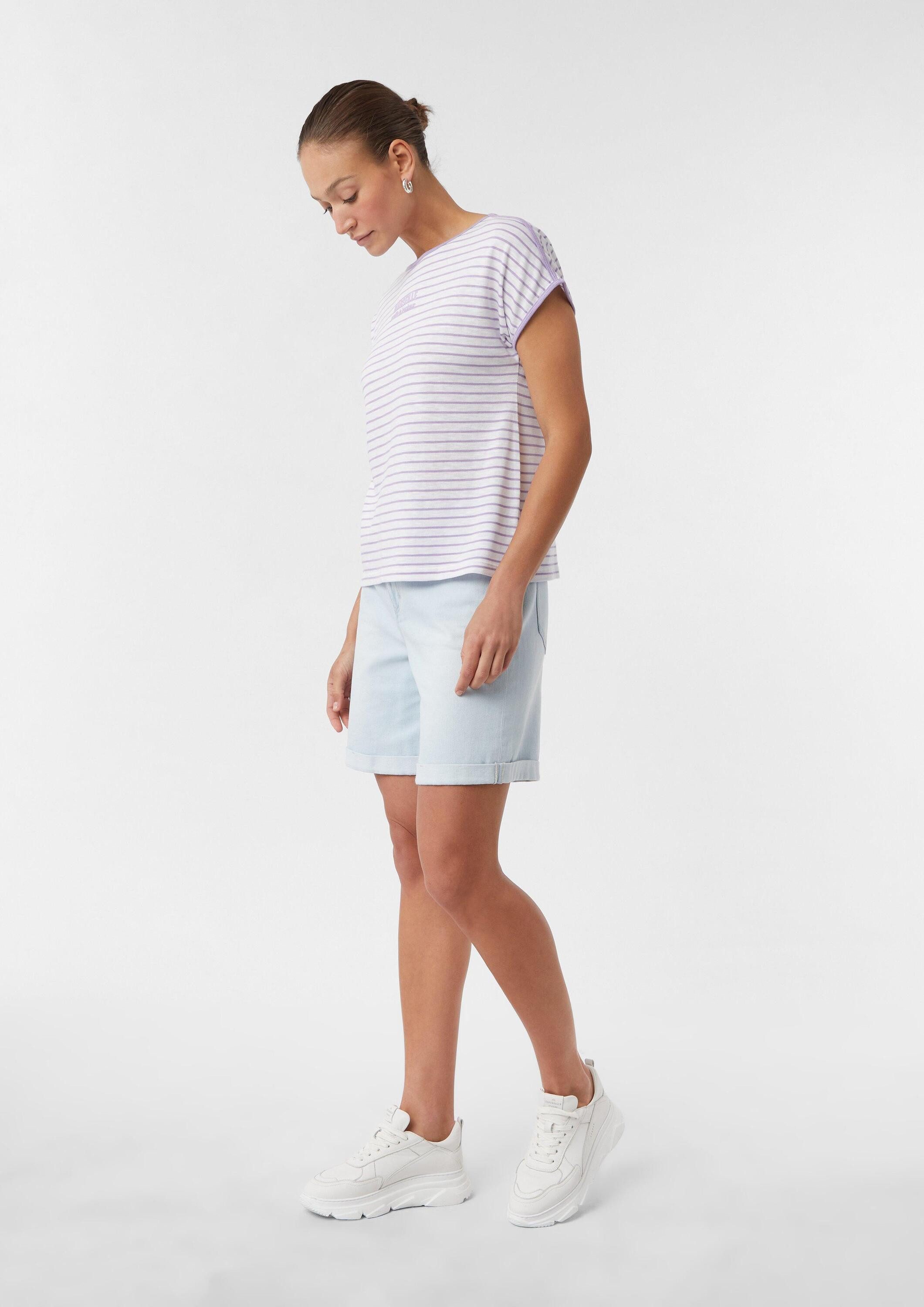 comma Kurzarmshirt T-Shirt Gestreiftes T-Shirt aus Baumwollmix