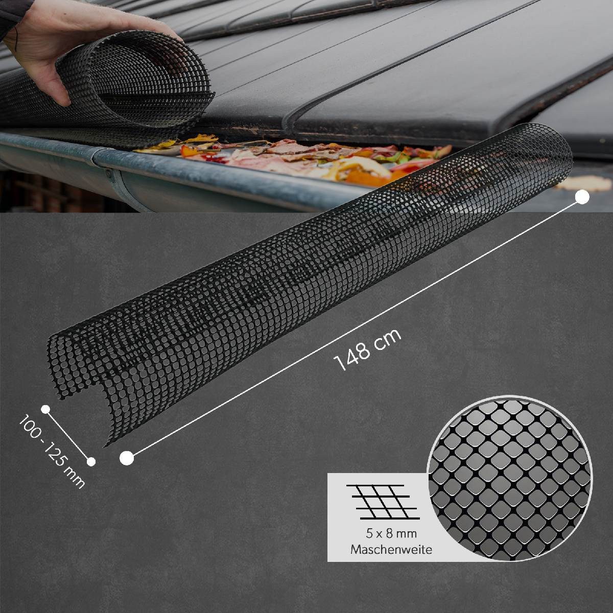 siwitec Laubschutznetz Laubstop Typ R 172/0, 100-125mm, 1,48m Länge (1-St), wetterfest, UV-beständig, zuschneidbar