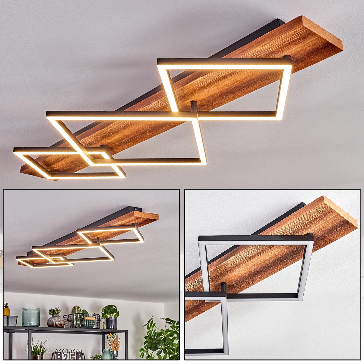 hofstein Deckenleuchte Deckenlampe aus Metall/Holz/Kunststoff in günstig online kaufen