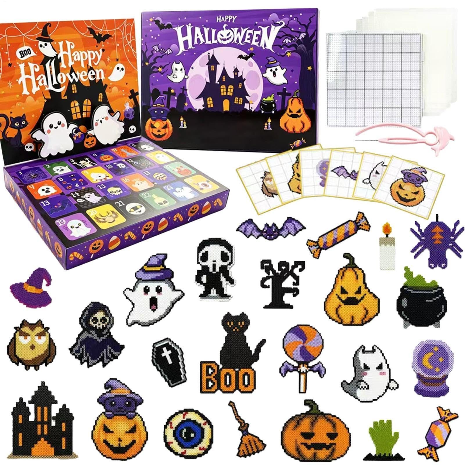 Sorvyzxn Bügelperlen Kreativset Halloween-Adventskalender mit Bügelperlen 2026, DIY-Bastelset inklusive Werkzeug für Kinder und Erwachsene