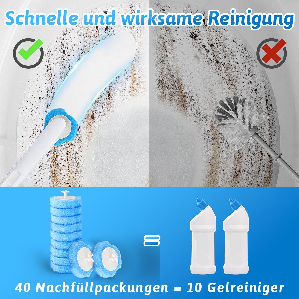 HUGERSTONE WC-Reinigungsbürste Einweg Toilettenbürste, Klobürste mit Verlängertem Griff und Halter, (41-tlg., WC-Reinigungssystem mit 40 Stück Reiniger Nachfüll – Bild 5 von 5