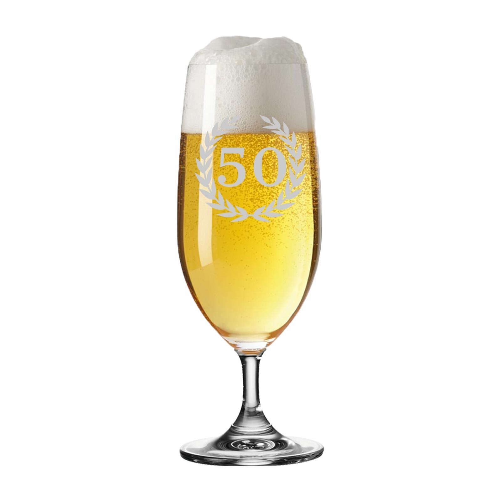 LUXENTU Bierglas 50. Jubiläum Biertulpe Pilsglas mit Gravur 360 ml, Glas