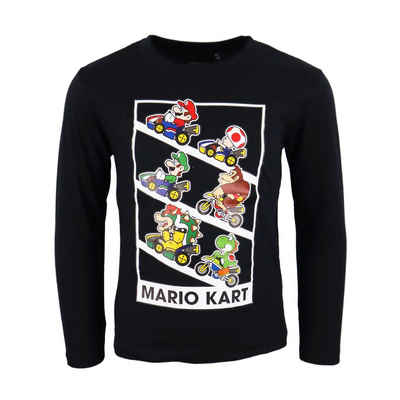 Super Mario Langarmshirt Mario Kart Jungen Kinder Shirt Gr. 98 bis 128, 100% Baumwolle, Schwarz