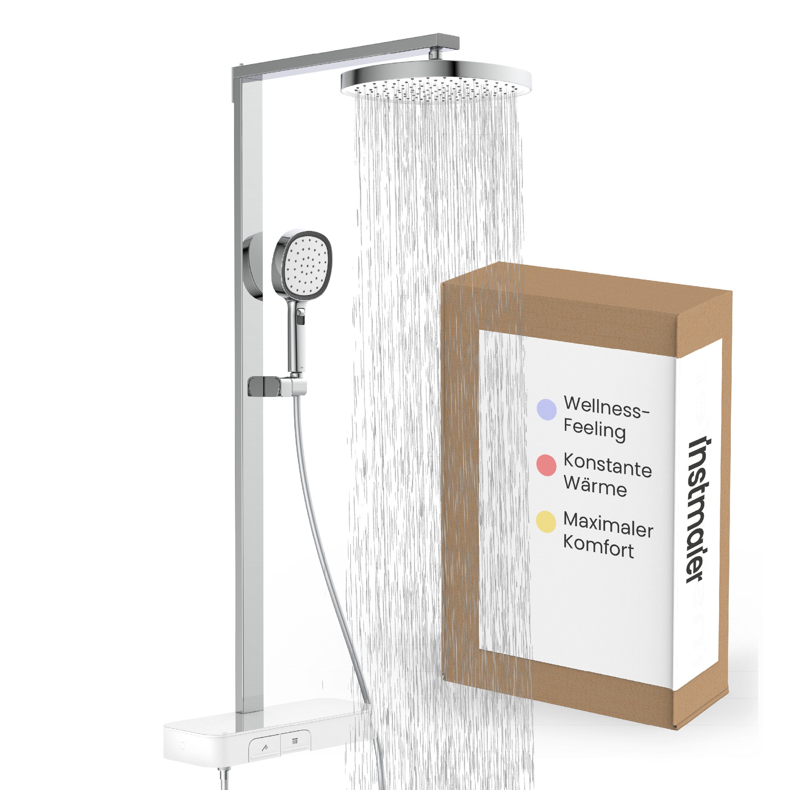 instmaier Duschsystem Cleo, 3 Strahlart(en), Design-Thermostat für konstante Wassertemperatur