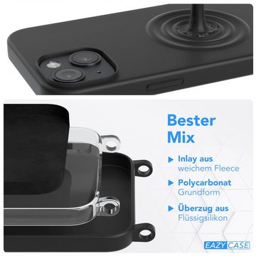 EAZY CASE Handykette Runde Kette für Apple iPhone 14 6,1 Zoll, Smartphonekette Cross Bag Silikonhülle Umhängetasche Necklace Schwarz