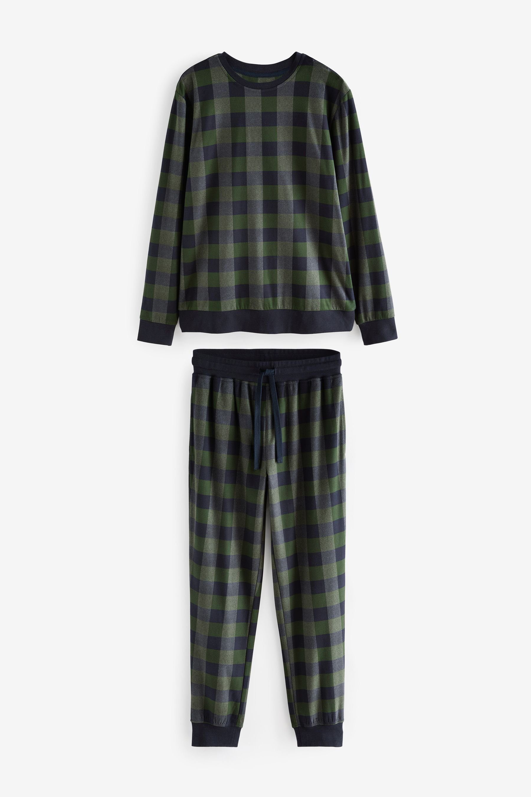 Next tlg) Green/Navy (2 Motionflex Bündchen mit Schlafanzug Check Blue Bequemer Pyjama
