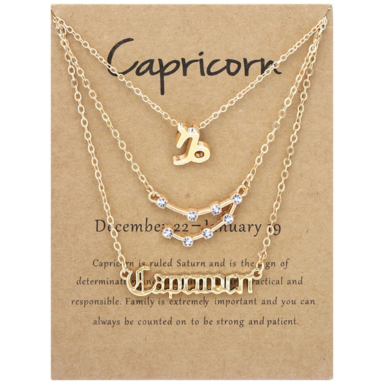 Blusmart Herzkette 3PCS 12 Frauen Halskette Zodiacs Vintage Alphabete Gold Für Capricorn