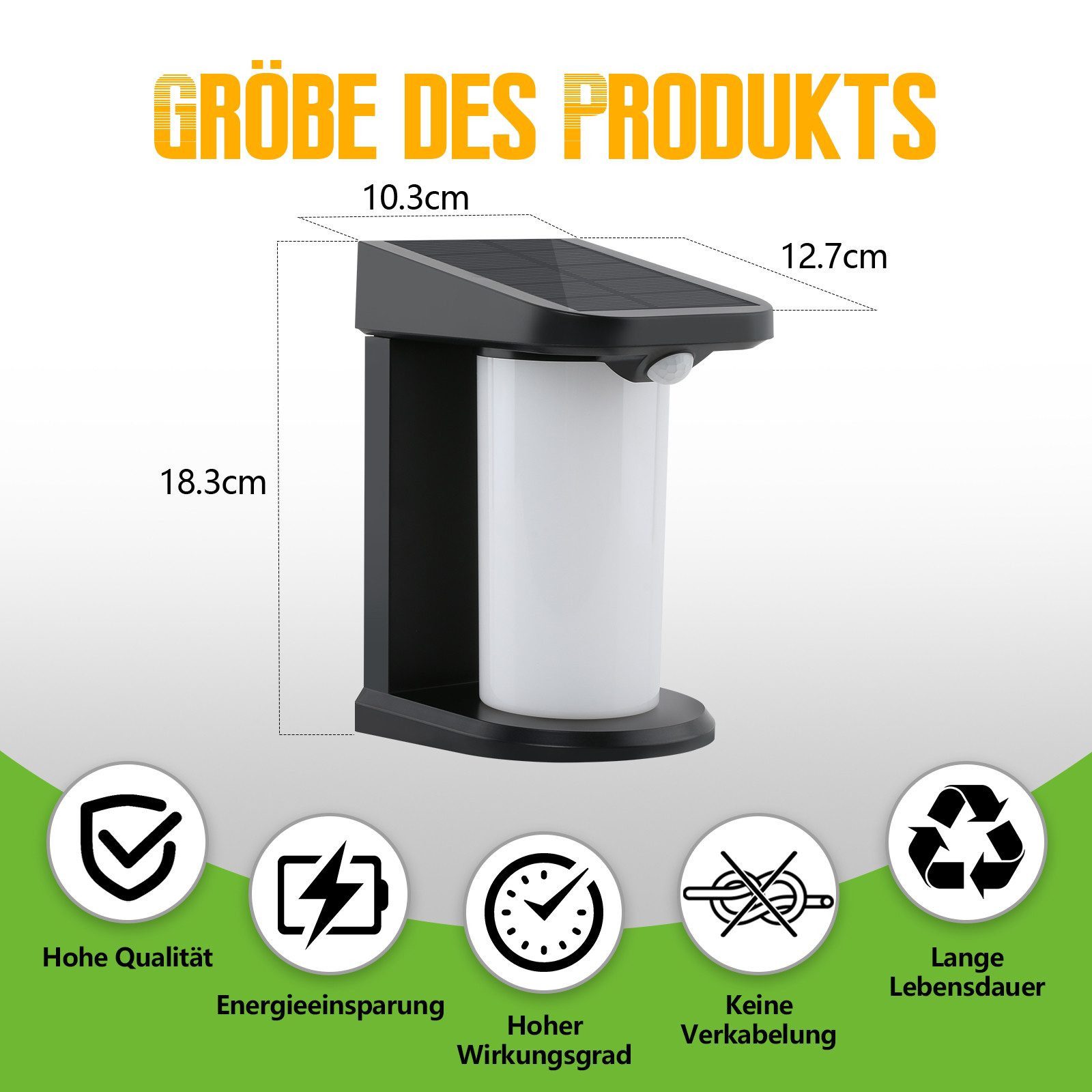 Nettlife LED Außen-Wandleuchte mit Bewegungsmelder Solarleuchte Garten 2 Modi Aussenleuchte 3000K, mit Bewegungsmelder, LED fest integriert, Warmweiß, Aussenlam – Bild 4 von 5