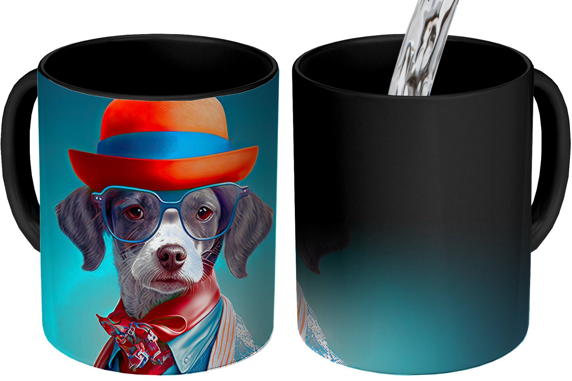 Porträt - Farbwechsel, Zaubertasse, - - Teetasse, Keramik, - Geschenk Blau, Blumen Hund Kaffeetassen, Jacke Tasse MuchoWow