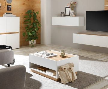 Furn.Design Couchtisch Center (Wohnzimmer Tisch in weiß mit Wotan Eiche, 90 x 60 cm), mit 2 Fächern und Schublade
