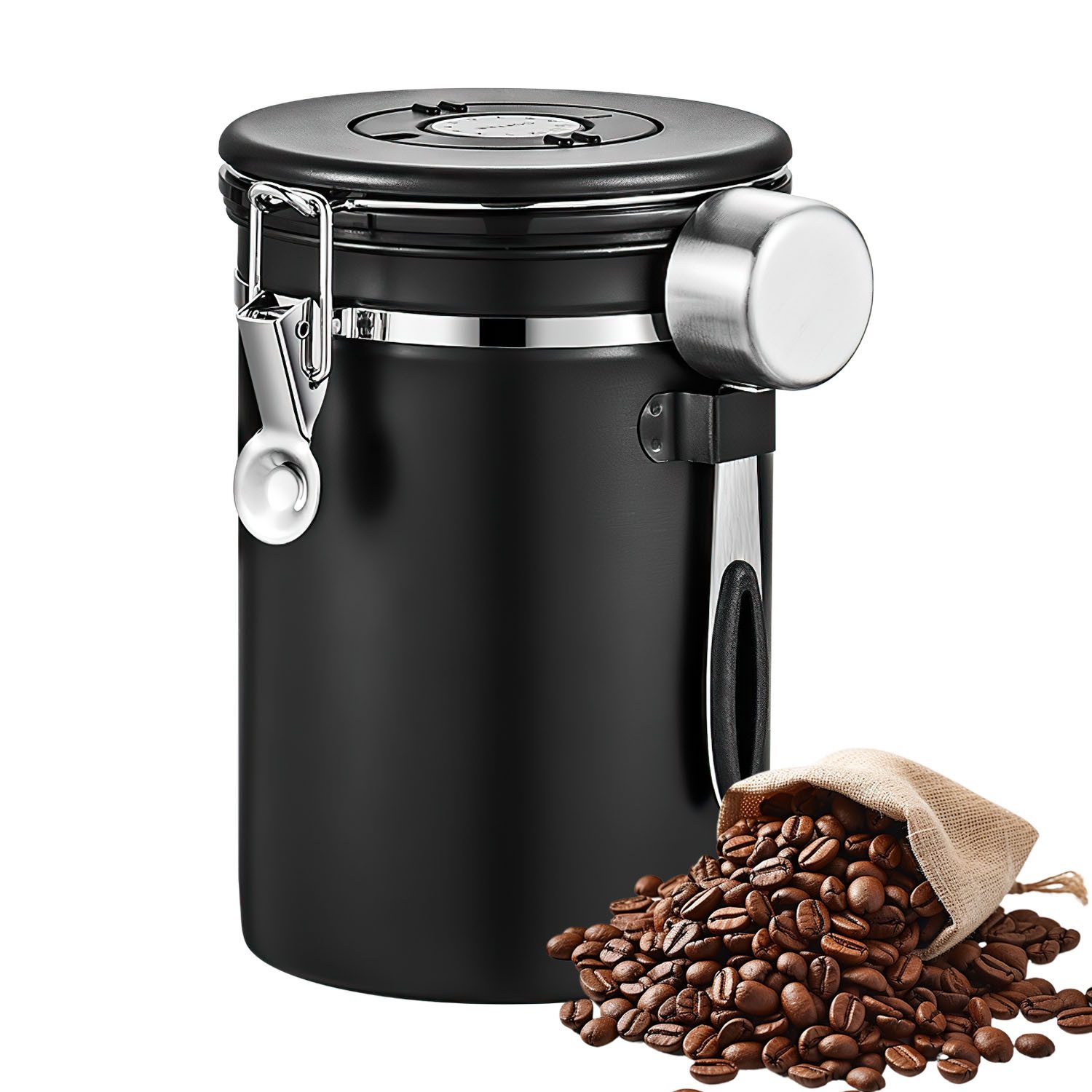 Refined Living Kaffeedose Vorratsdose luftdicht Edelstahl Kaffeebehälter 2800 ml mit Messlöffel, (mit Datumsmarkierung Aufbewahrungsdose Kaffeebohnen Aufbewahrung, 1-tlg), Bohnen Behälter Vorratsglas Aufbewahrungsdose mit Luftdichtem Deckel