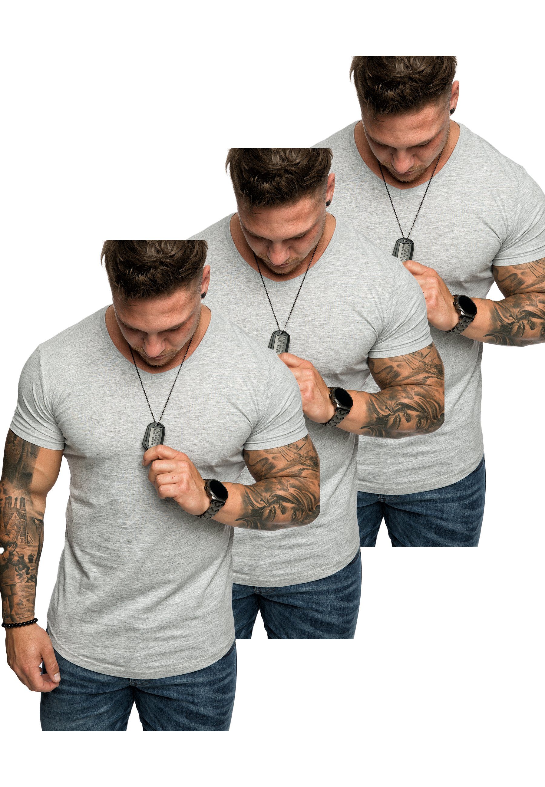 Amaci&Sons T-Shirt 3. BELLEVUE Grau) Basic T-Shirts V-Ausschnitt (3x Herren (3er-Pack) Oversize mit 3er-Pack T-Shirt
