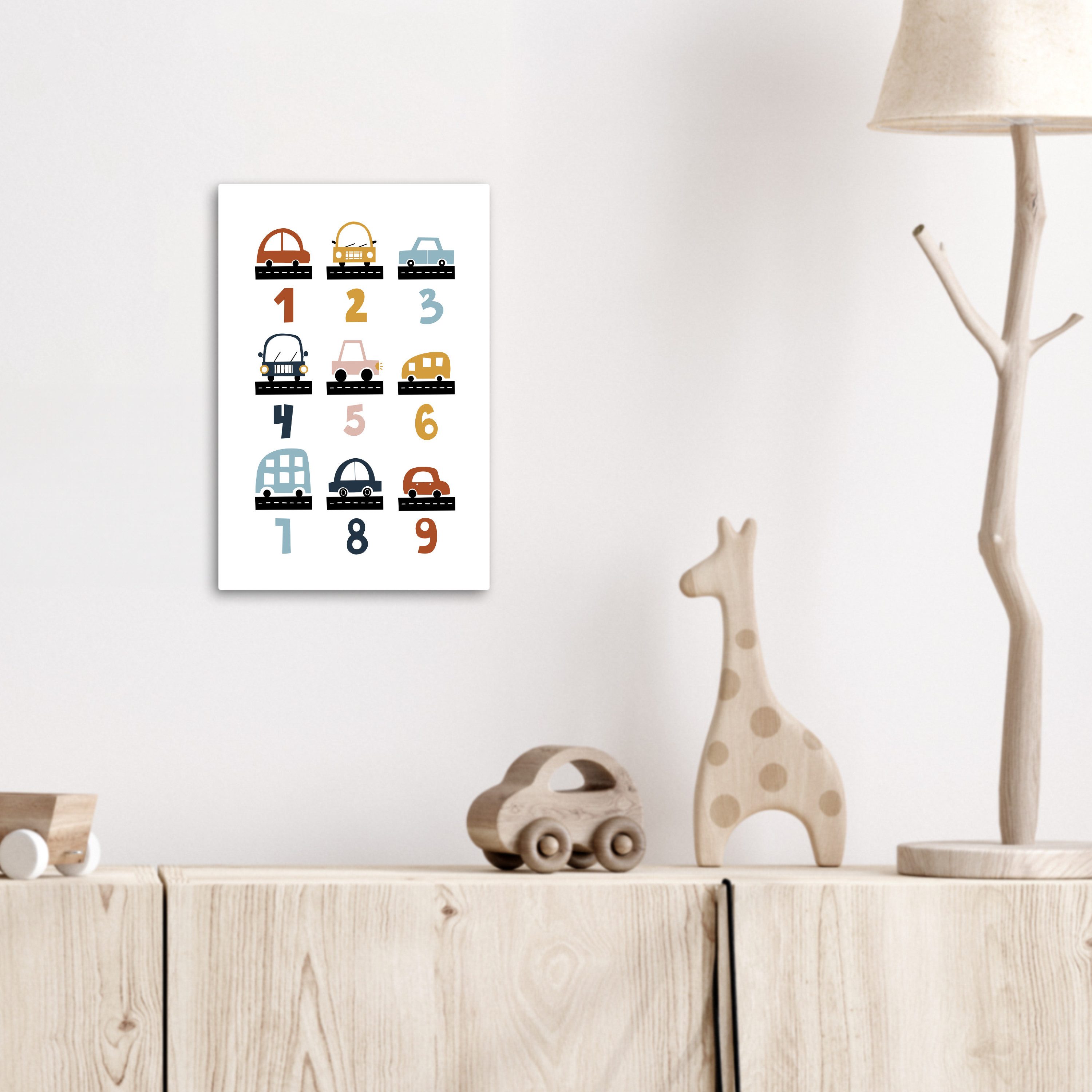 OneMillionCanvasses® Leinwandbild Pädagogisch - Zählen lernen - Autos - 1-10 - Jungen, Fotodruck (1 St), Kinderzimmer Deko, Mädchen und Jungen Bilder 20x30 cm
