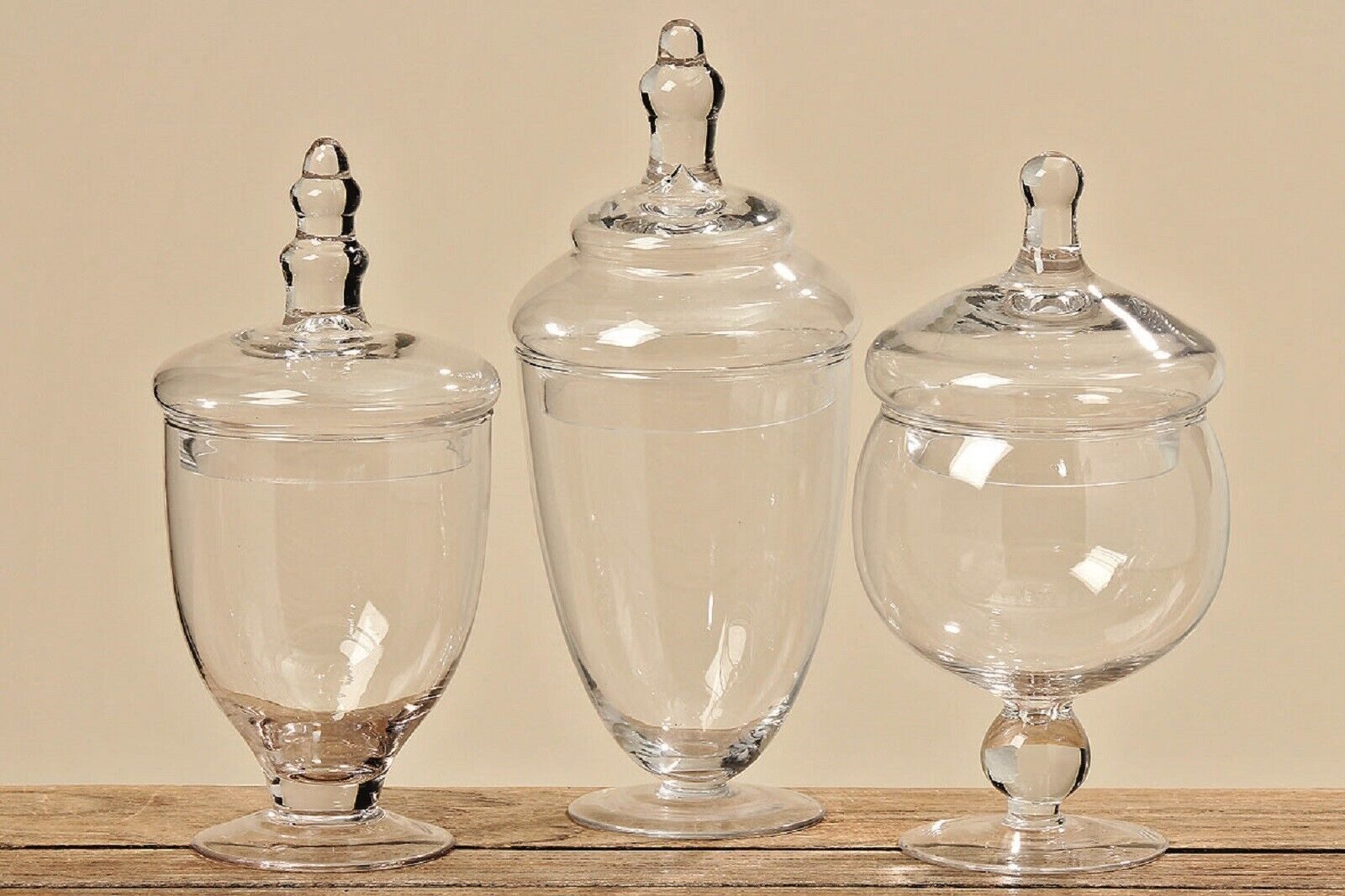 BOLTZE GRUPPE GmbH Dekovase Vorratsglas mit Deckel Vase Pokal Bonboniere 3er Set H ca. 22 - 26