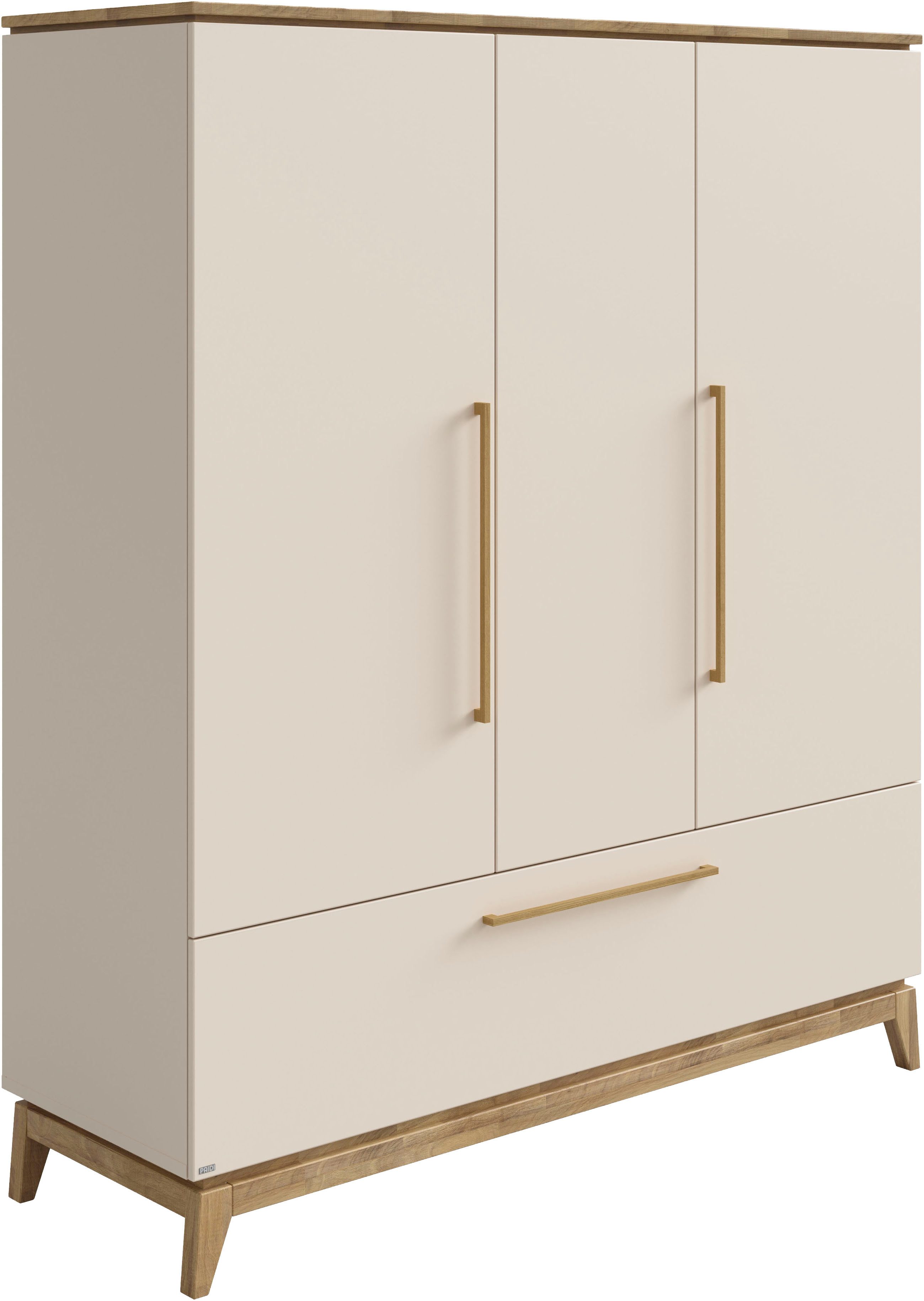 PAIDI Drehtürenschrank STIENE in Beige oder Grau, 3 Türen und 1 Schublade mit Soft-Close (B/H/T ca. 170/200/57cm) inkl Kleiderstange + Einlegeböden, Kleiderschrank mit Eiche Massivholz