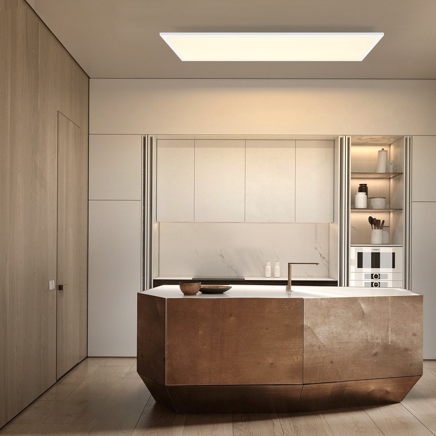 Weiß Küche mit LED für Schlafzimmer Dimmbar integriert, LED Kaltweiß, Wohnzimmer 80x30CM Rechteckige, Deckenlampe Deckenleuchte Panel 39W Büro Flach Neutralweiß, fest Fernbedienung, Nettlife Warmweiß,