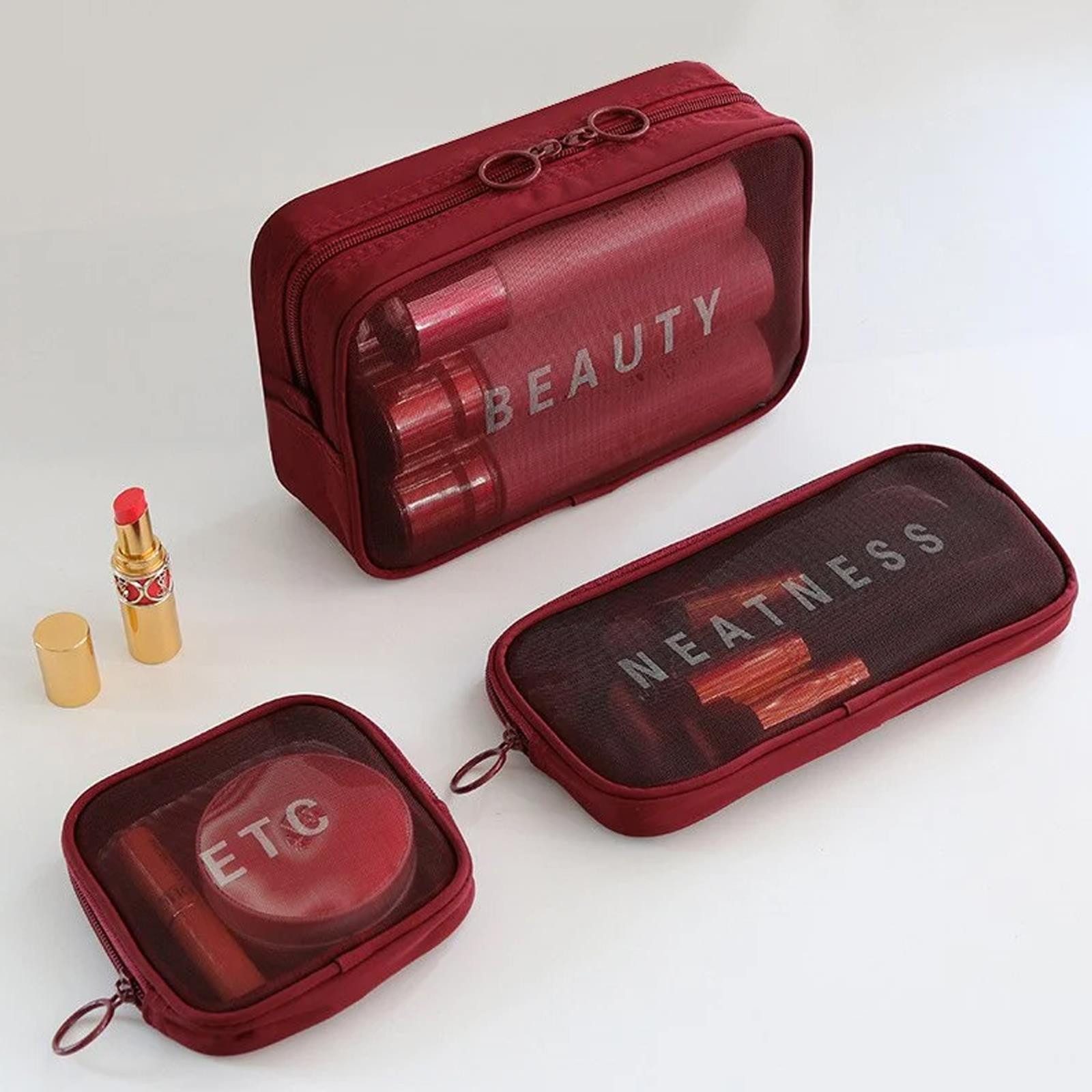 VERCO Kosmetiktasche Reise Make-Up Kulturbeutel Beautycase (3-tlg), Kosmetik Beutel Tasche Schminktasche Set – Bild 4 von 5