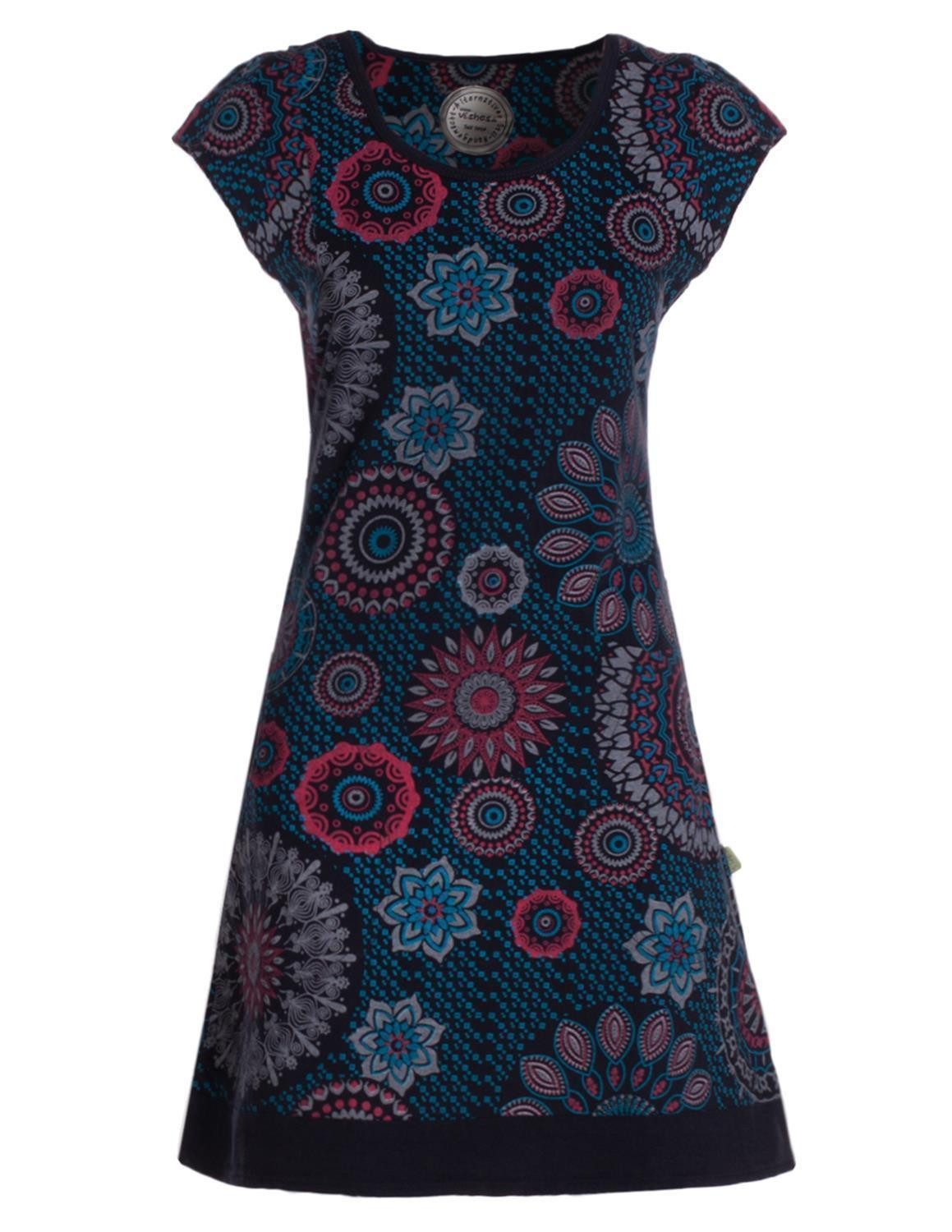 Vishes Tunikakleid Kurzarm Damen Sommer-Kleid Longshirt-Kleid Mini-Kleid Tunika-Kleid Hippie, Boho, Goa Style