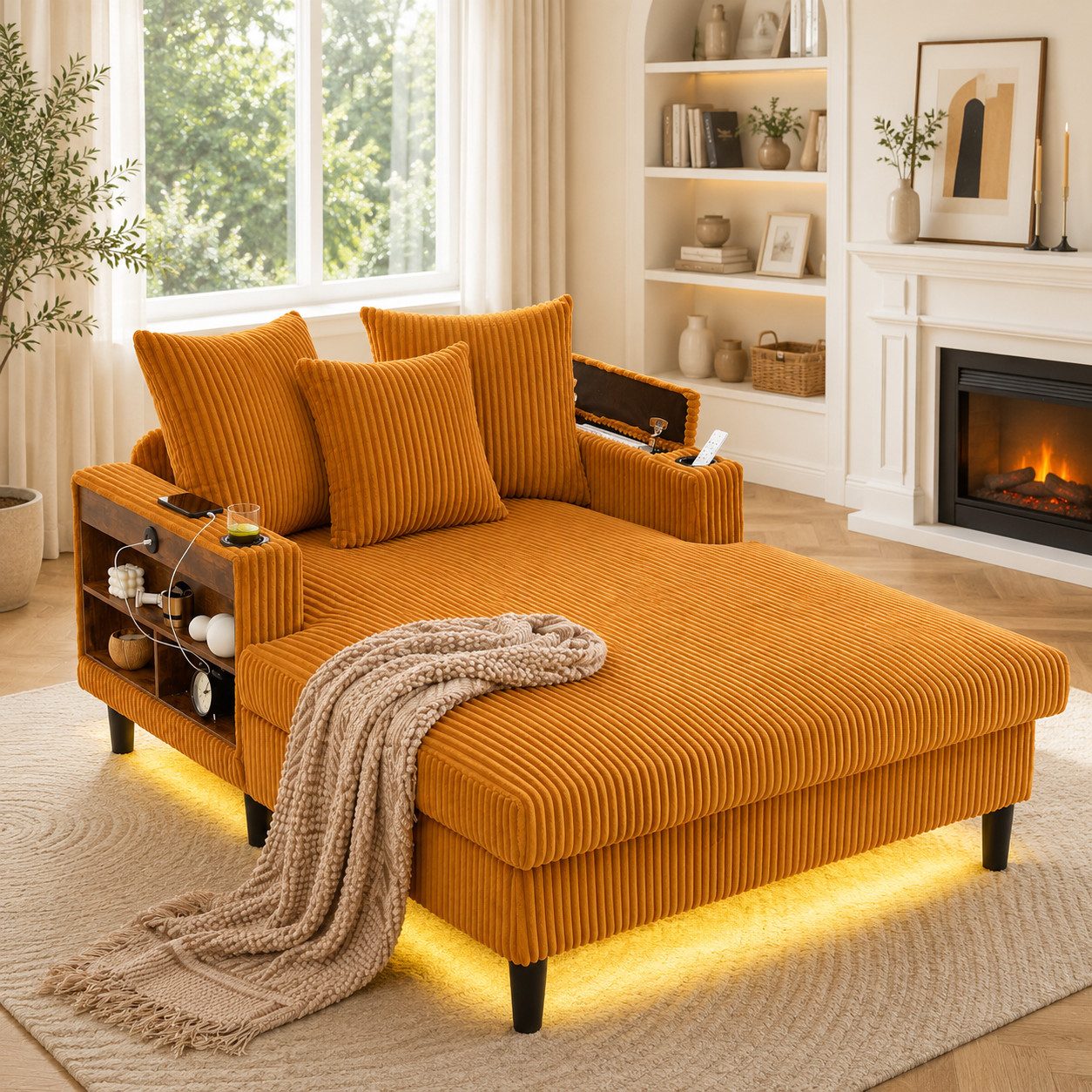 Odikalo Schlafsofa Chaiselongue Loungesofa Polstersofa Freizeitsofa USB Velvet Mehrfarbig