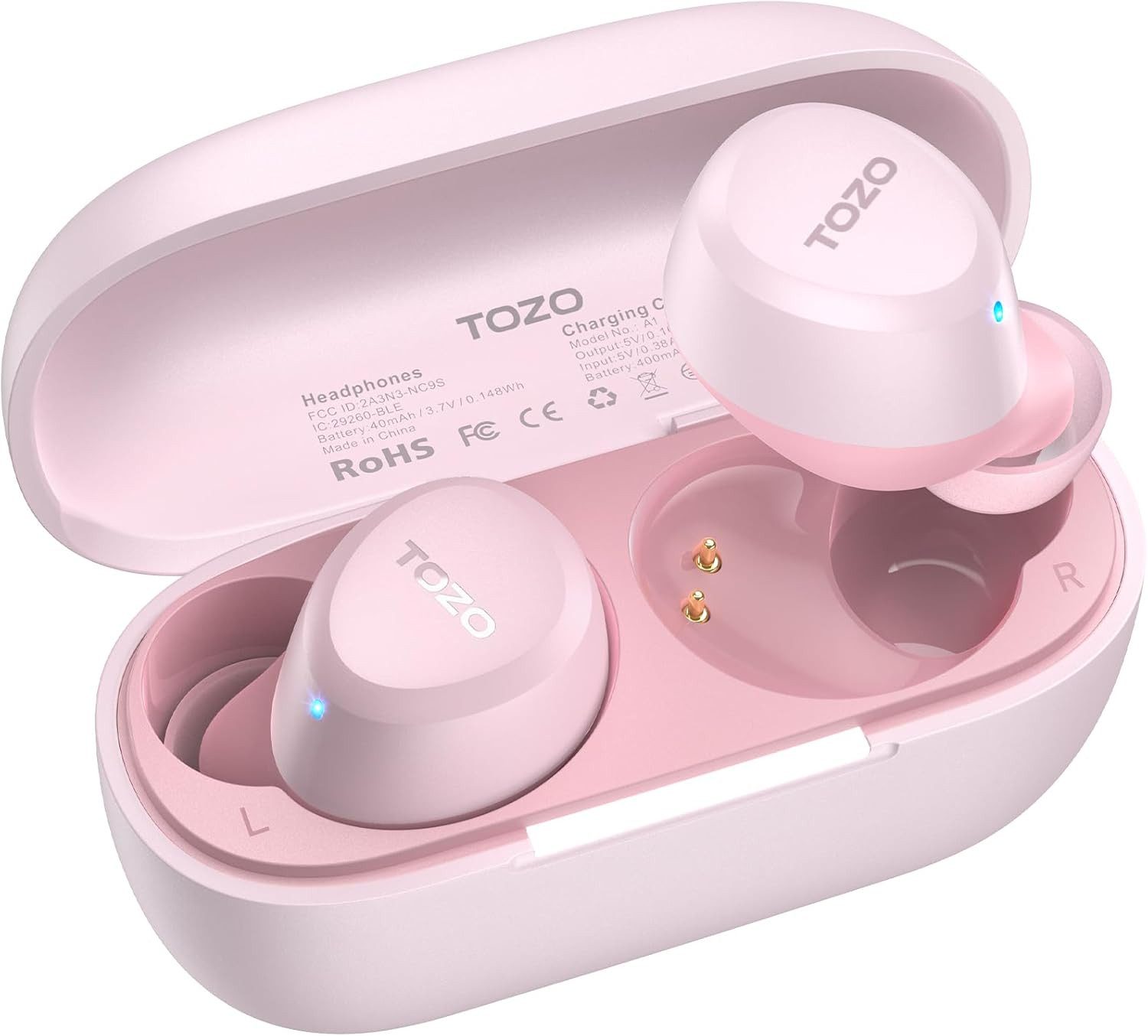 TOZO Ultraleichte Bluetooth Kopfhörer kabellos mit 32 Std. Akkulaufzeit In-Ear-Kopfhörer (Ergonomische Kopfhörer für kleine Ohren sorgen für sicheren Halt ohne Druck bei längerem Tragen., Stereo Sound Earbuds mit Touchsteuerung & IPX5 Wasserschutz)