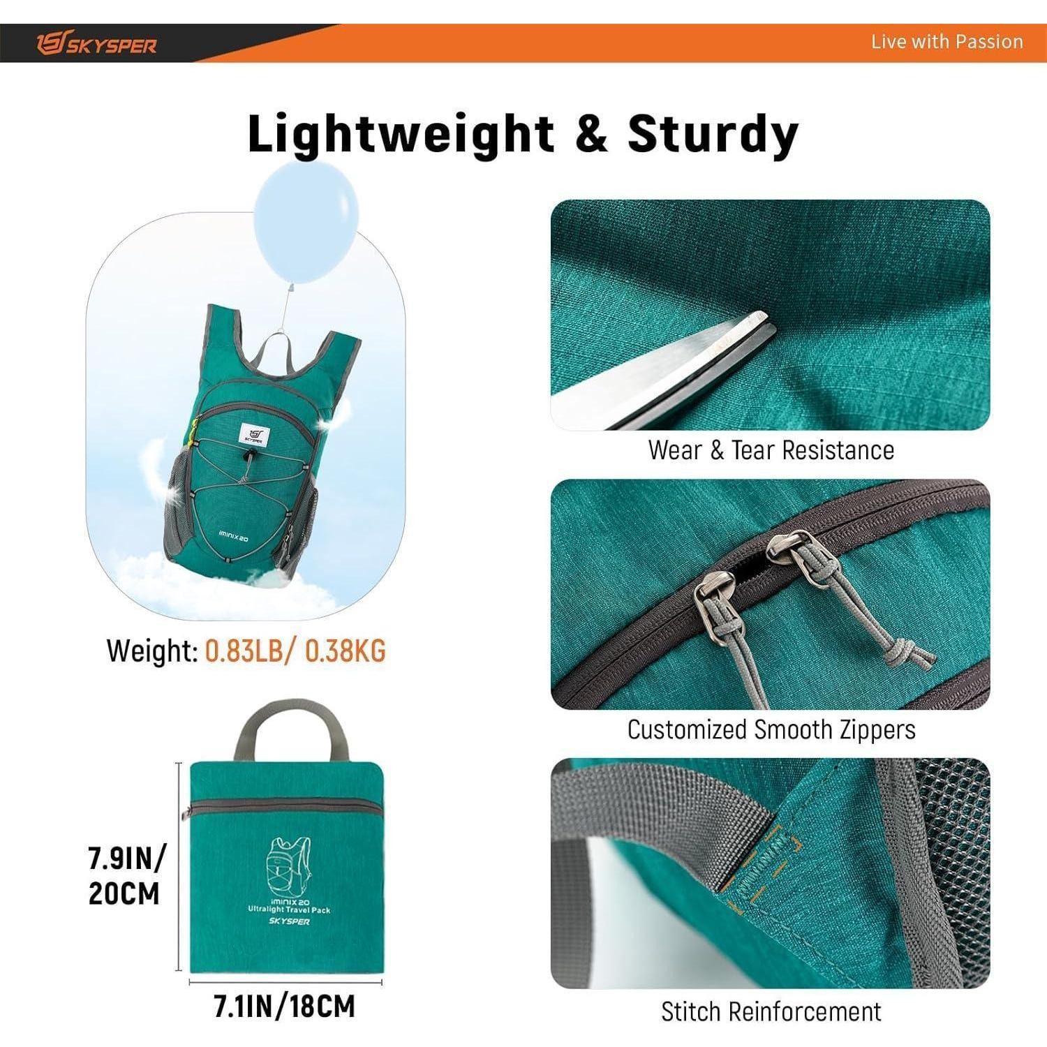 LuxusKollektion Tagesrucksack Rucksack 15L Faltbar Wanderrucksack Daypack Damen Herren 20Liter Cyan