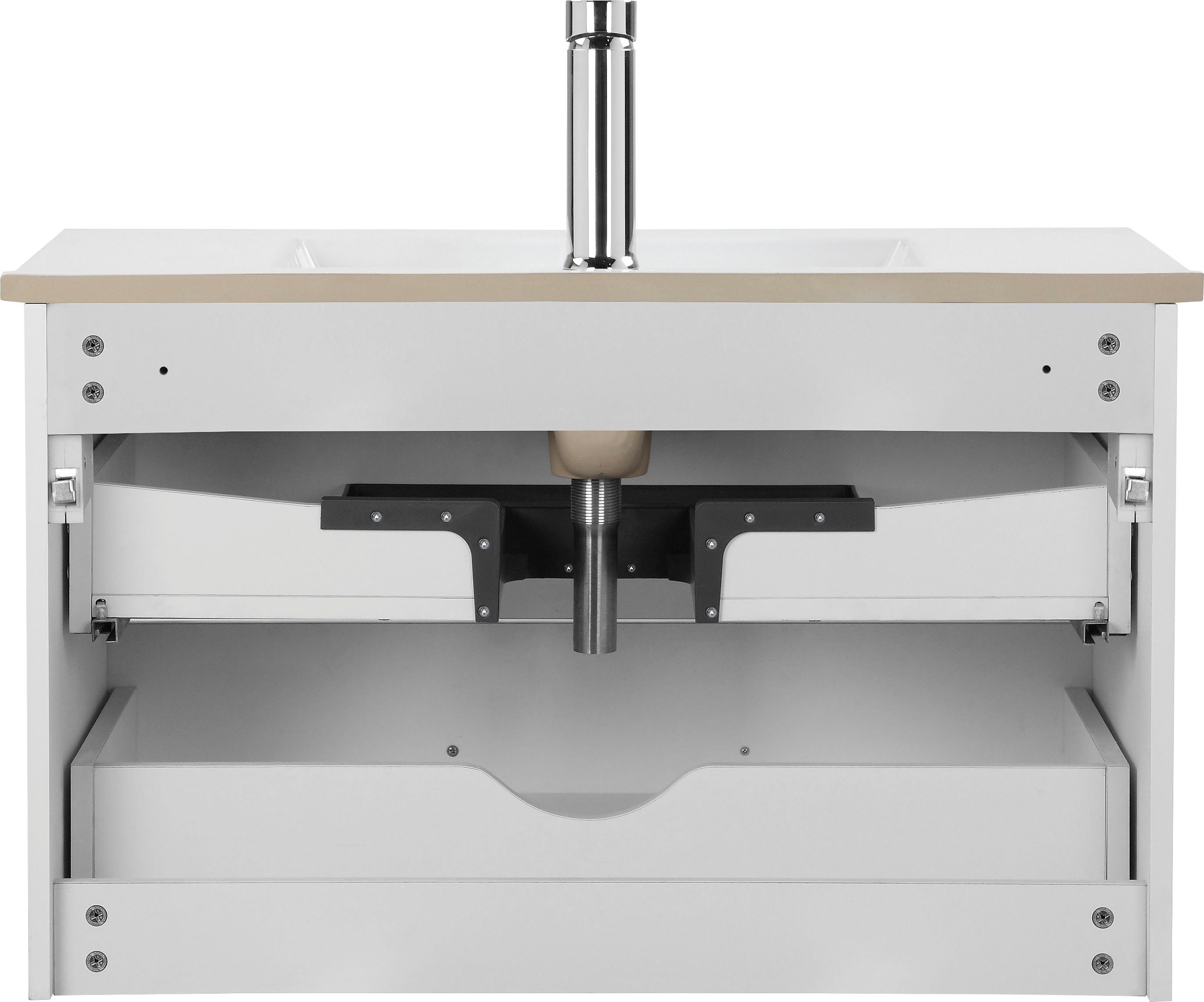 welltime Waschtisch Florenz Badmöbel Badschrank mit Waschbecken, Waschplatz mit 2 Auszügen und Softclose Breite 80cm – Bild 5 von 5