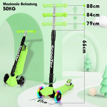 Bettizia Scooter Kinderroller Tretroller mit 3 LED-Rädern Höhenverstellbar & Faltbar