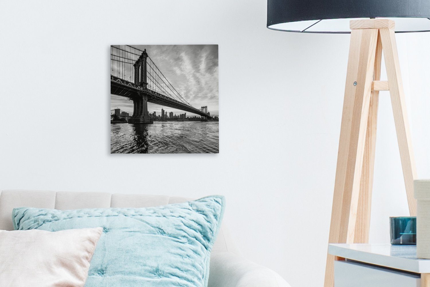 Leinwandbild für OneMillionCanvasses® Brooklyn bei Sonnenuntergang über der Bridge York (1 Leinwand Wohnzimmer St), in Bilder Wolken -, Schlafzimmer New