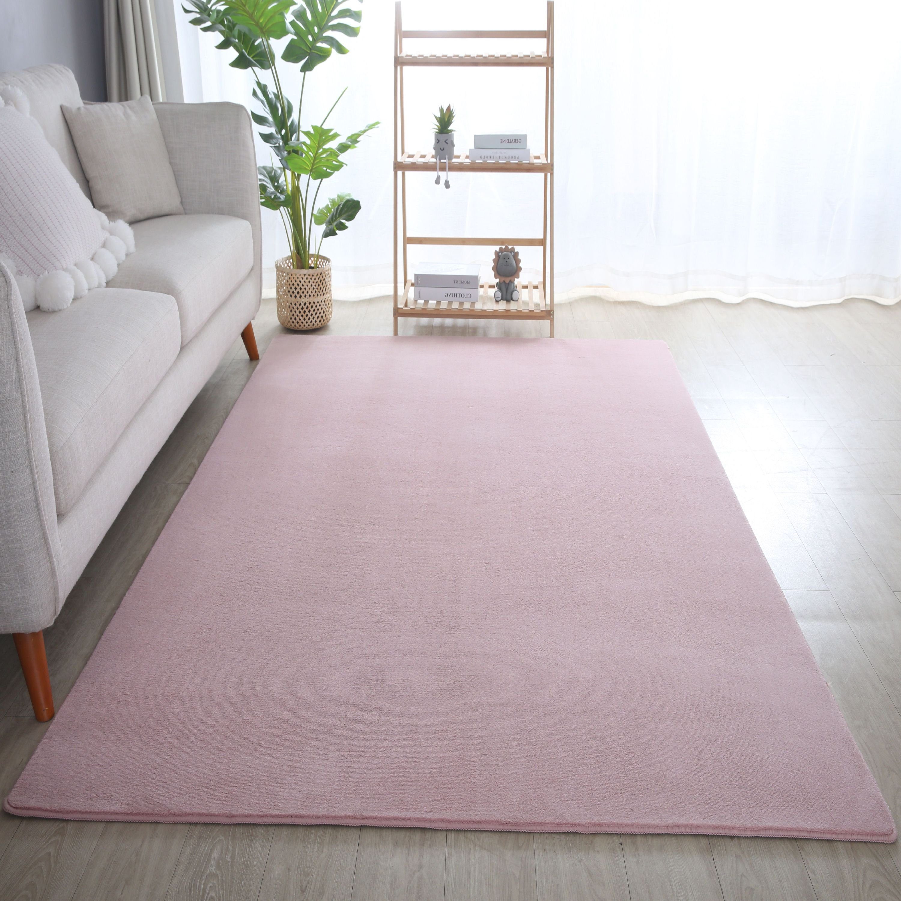 Unicolor Teppich Teppium, Höhe: Rose Einfarbig, - Läufer, Wohnzimmer mm, 7 Teppich