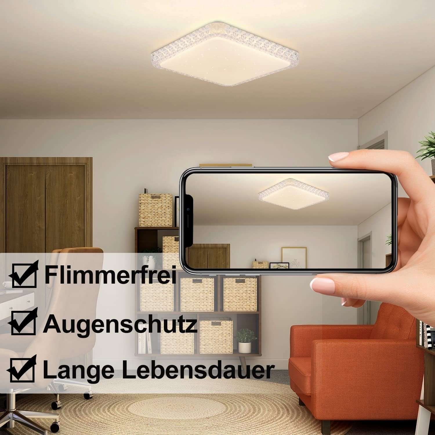 ZMH LED Deckenleuchte Sternenhimmel Dimmbar Ø30cm Modern mit Fernbedienung Schlafzimmer, 3 Farbtemperaturen, LED fest integriert, 3000-6500K, LED fest integriert