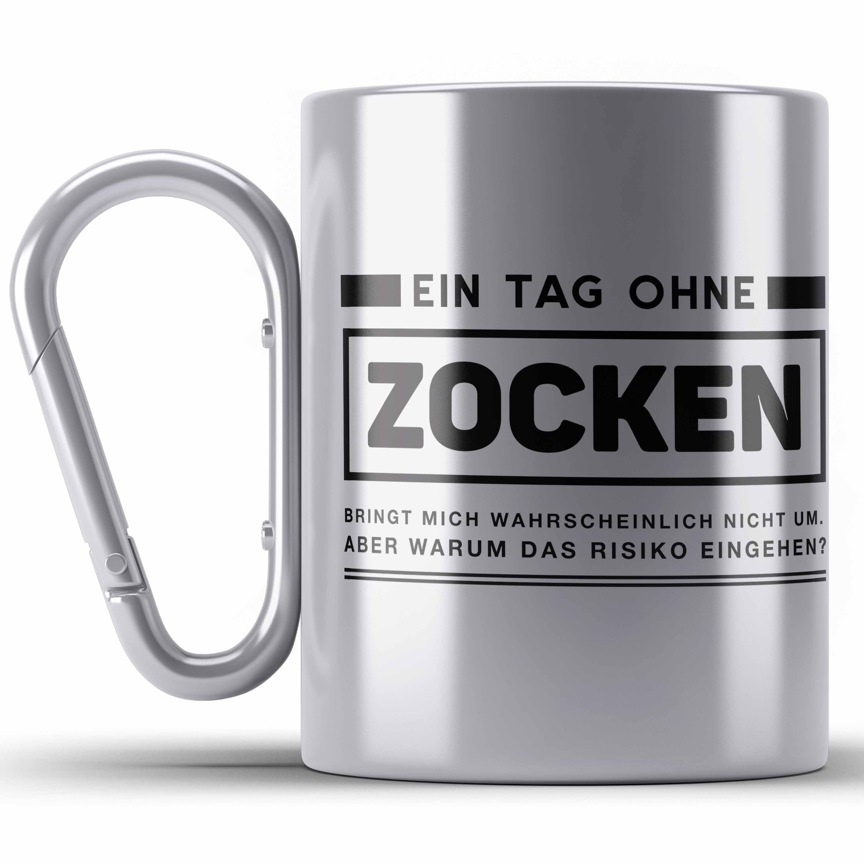 Trendation Thermotasse Gamer Spruch Edelstahl Tasse Controller Geschenk - Ein Tag Zocken - Zo Silber