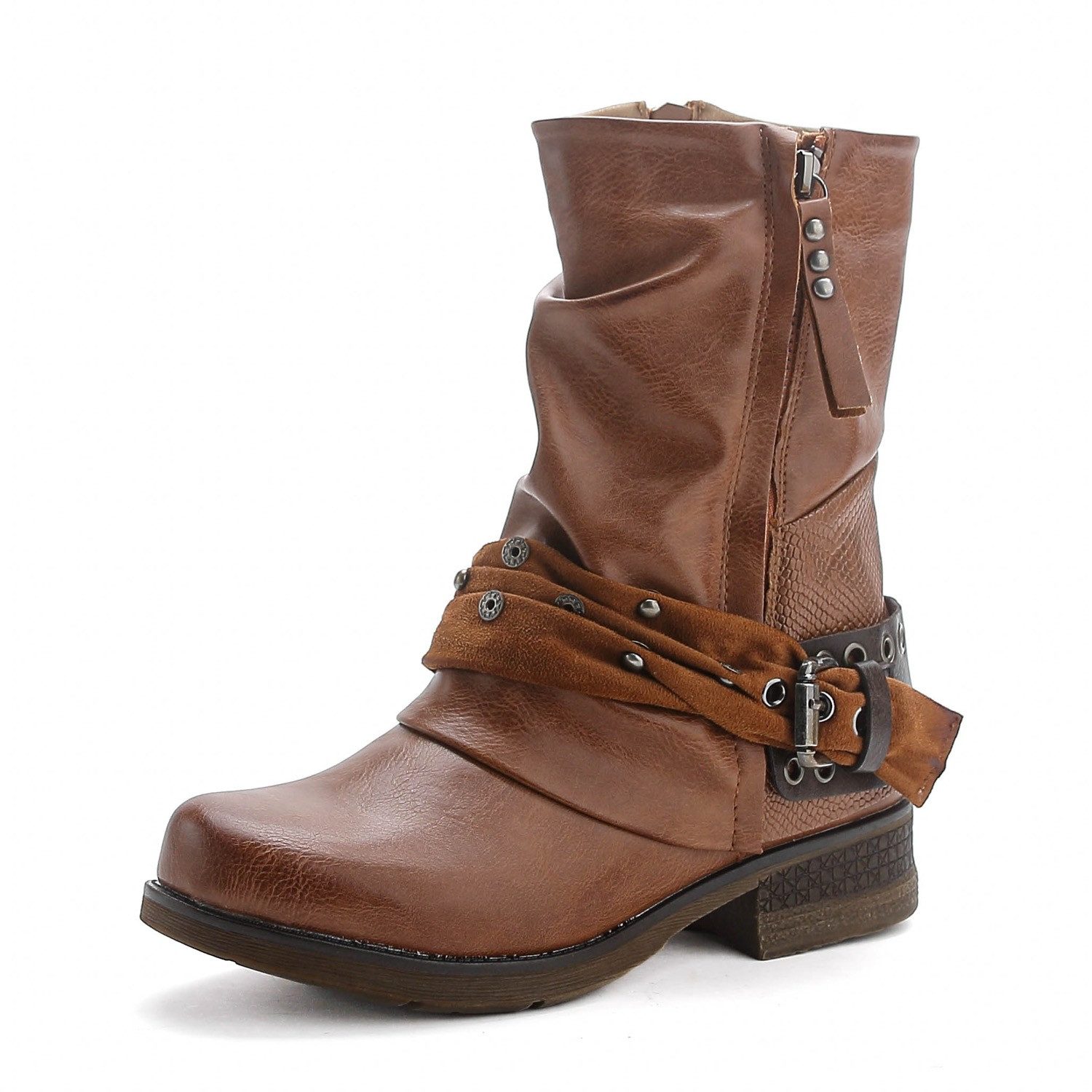 Pogolino ST04 Bikerboots Damen Biker Boots leicht gefüttert Nieten Stiefeletten