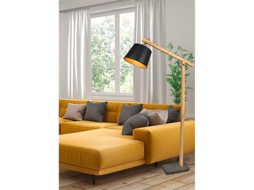 meineWunschleuchte LED Stehlampe, Dimmfunktion, LED wechselbar, Warmweiß, Leselampe dimmbar Industrial Ecke mit Holz schwarz golden, Höhe 158cm