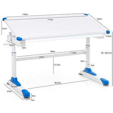 Lomadox Schreibtisch, Multifunktionschreibtisch für Kinder in weiß blau, ca. 119/85,5/67 cm