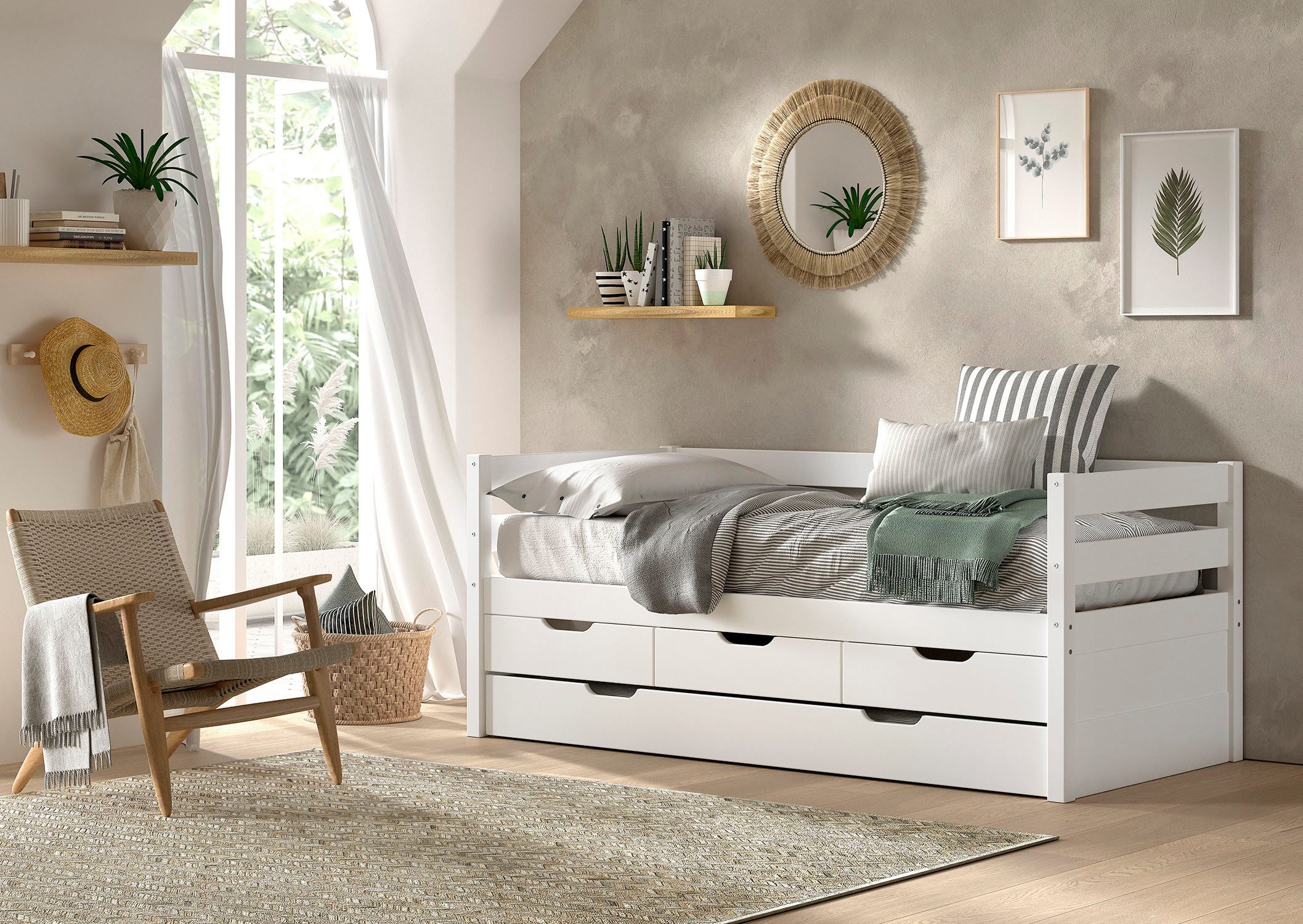 Vipack Funktionsbett Margrit mit Bettschublade, in zeitlosem Design, universell einsetzbar, Massivholzbett mit 3 Schubladen, wahlweise in 2 Farben erhältlich