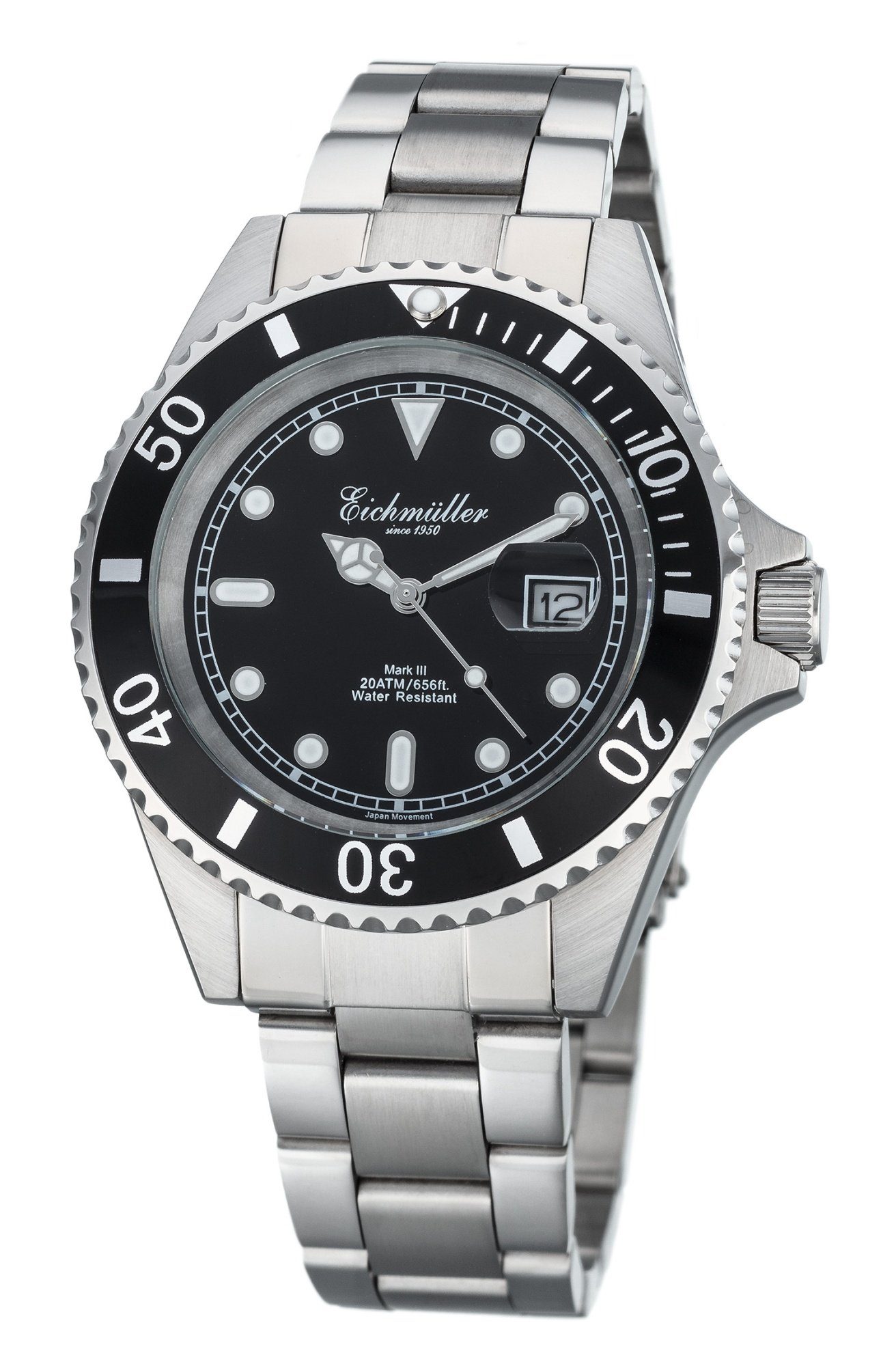 Eichmüller Taucheruhr Herrenuhr mit Edelstahlband, 43 mm, 20 ATM, 3460-01, mit Datumslupe