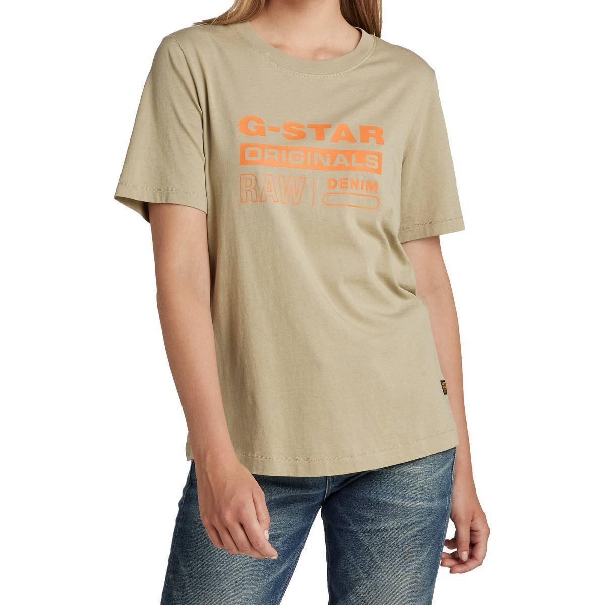 G-Star RAW T-Shirt Originals Regular Moos) - Damen Fit Grün T-Shirt Label (lt