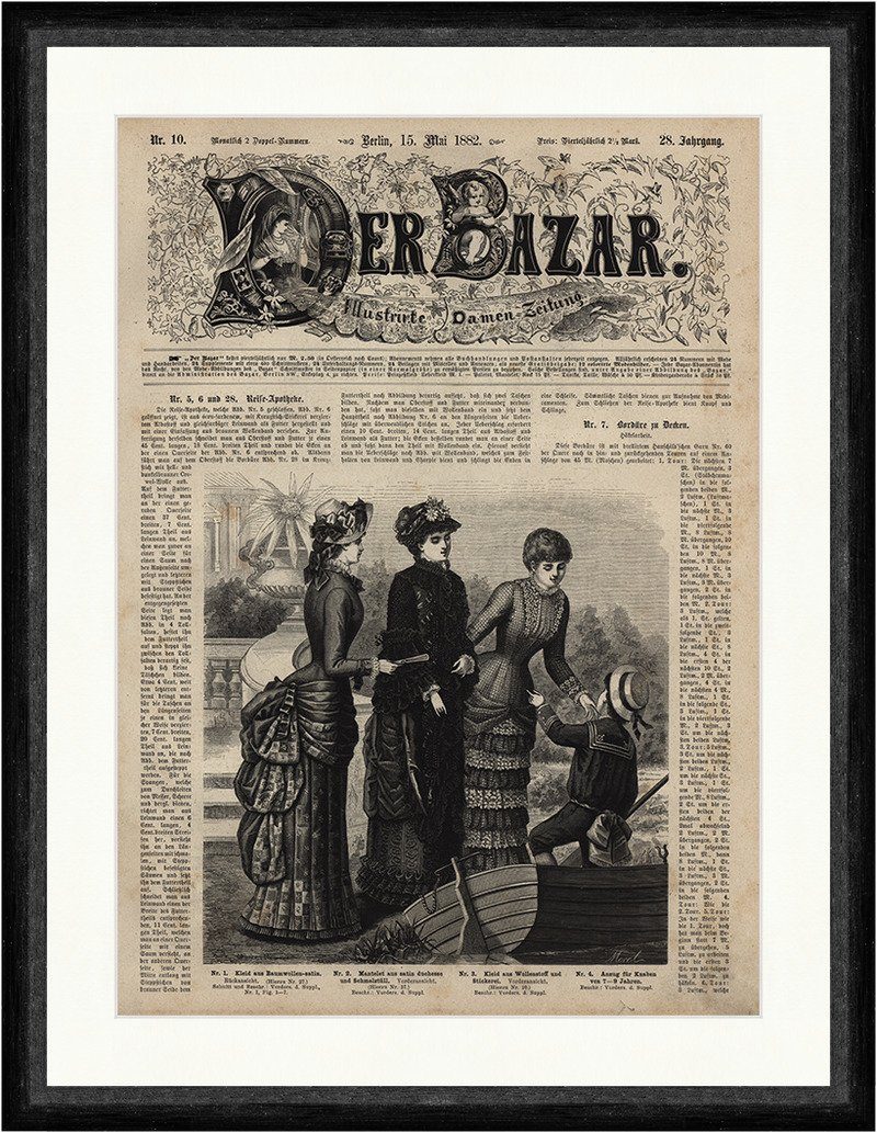 Kunstdruck Kleid aus Wollenstoff und Stickerei Satin Mode Bazar 1882 Faksimile_E, (1 St)