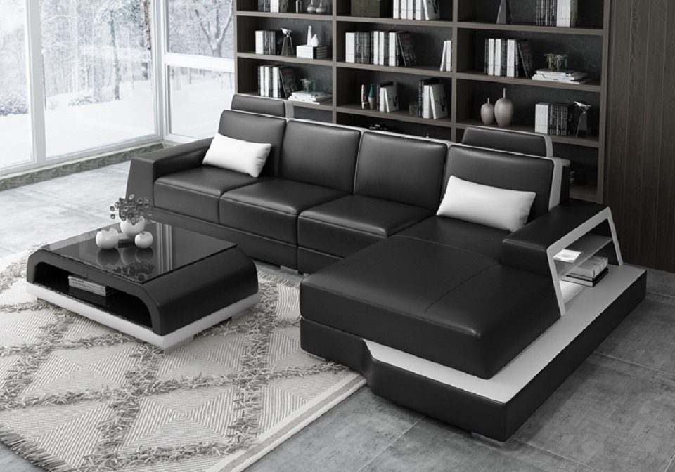 JVmoebel Ecksofa, Ecksofa Sofa Wohnlandschaft Sofas Schwarz/Weiß Ledersofa Couch L Form Polster