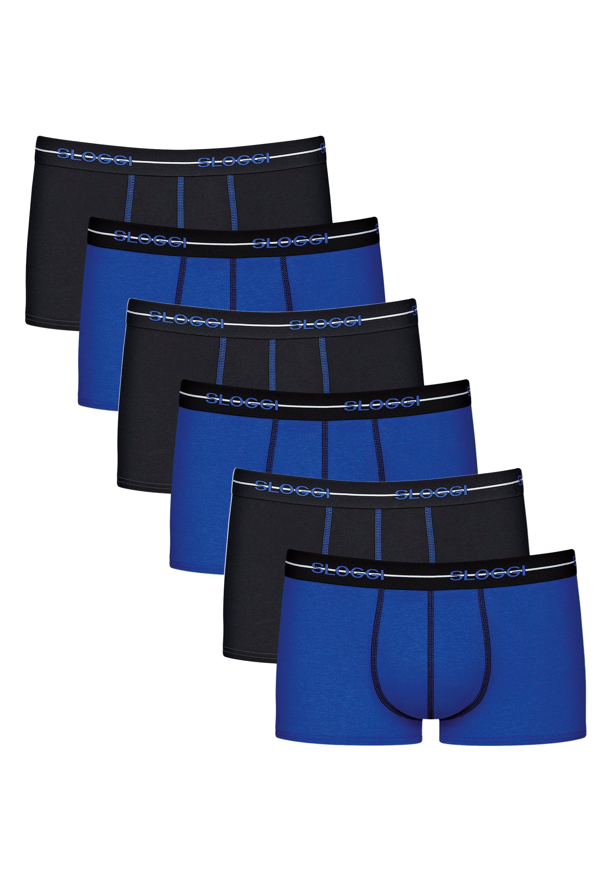 / Retro Hellblau Pack Extra - Taillenband - Start Baumwolle 6er (Spar-Set, Dunkelblau Boxer - Hipster weiches Pant 6-St) Eingriff Ohne Sloggi /