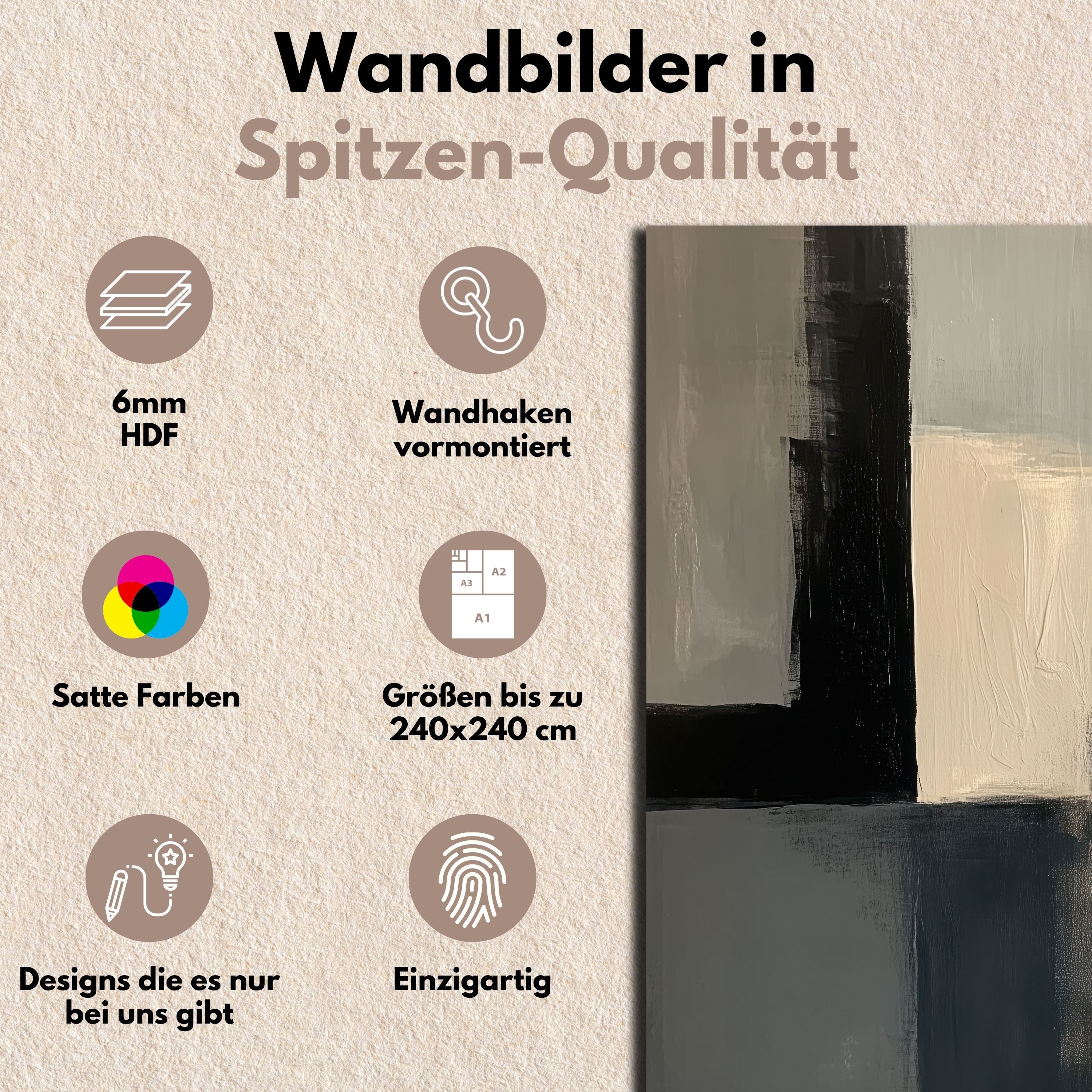 DARO Design Leinwandbild Modern Abstrakt Wandbilder XXL Wandbild Wand Deko Leinwand Bilder, (Beige Abstrakt - Bild Groß Wohnzimmer Schlafzimmer Küche Esszimmer Einteilig Querformat Fotodruck Leinwände Wanddeko Abstrakte Kunst Boho), 30x20cm