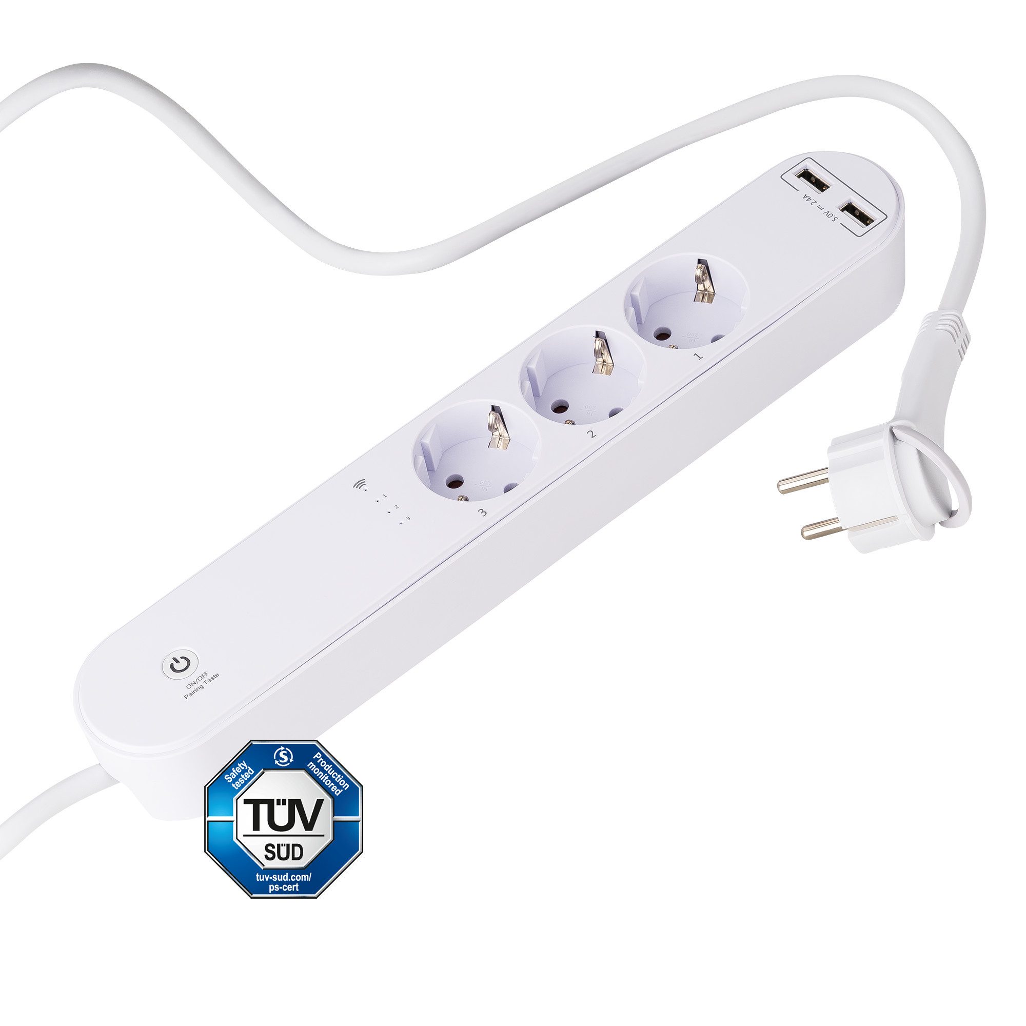 essentials Smart Home Solutions 3-fach Steckdosenleiste WLAN USB weiß 1,5 m Mehrfachsteckdose 3-fach (Ein- / Ausschalter, USB-Anschlüsse, separate Ein- / Ausschalter, WLAN), 2,4 WLAN