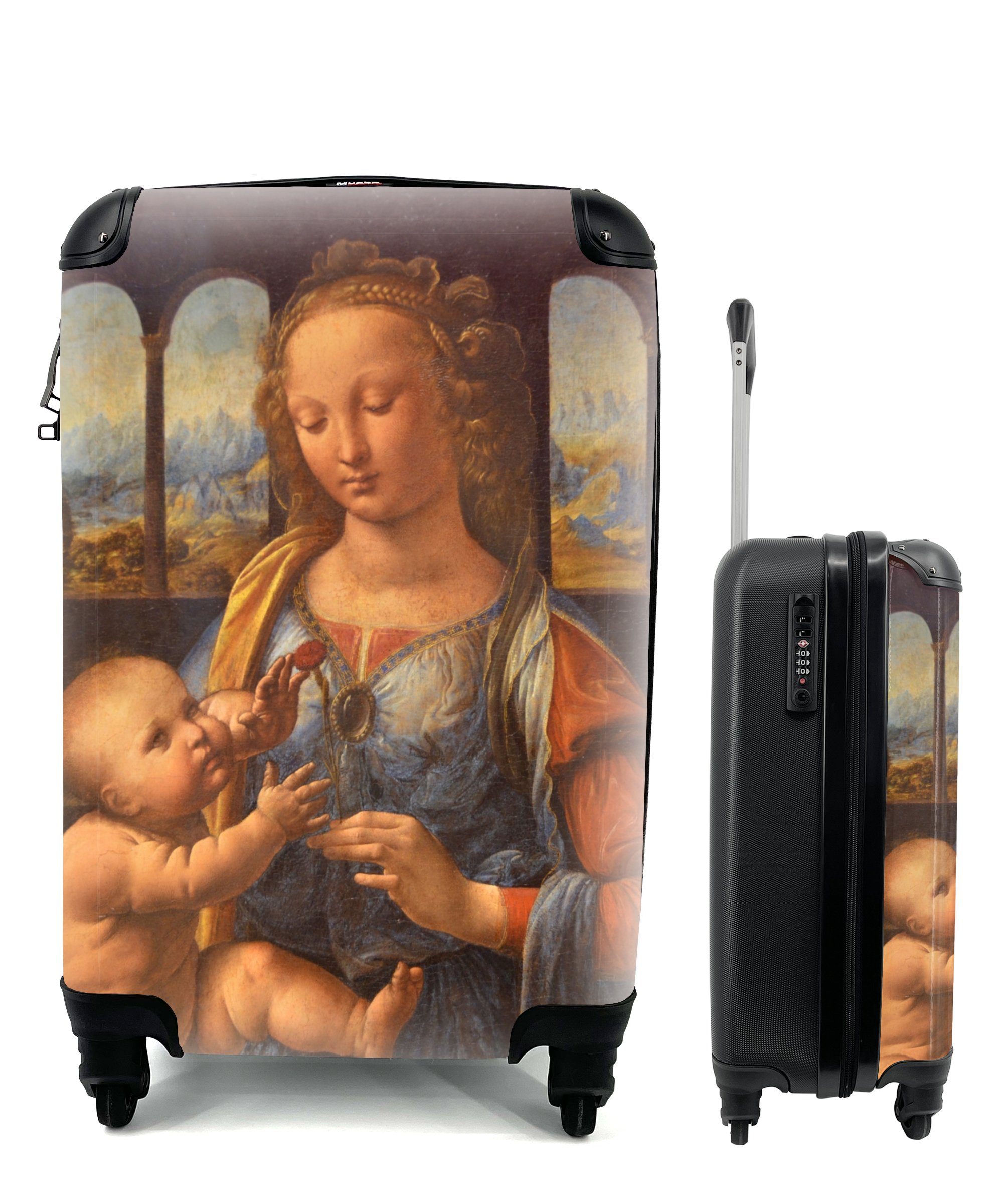 MuchoWow Handgepäckkoffer Madonna mit der Nelke - Leonardo da Vinci, 4 Rollen, Reisetasche mit rollen, Handgepäck für Ferien, Trolley, Reisekoffer