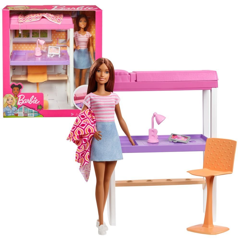 Barbie Puppenhausmöbel Etagen-Bett Schreibtisch Barbie Mattel Möbel Spiel-Set mit Puppe