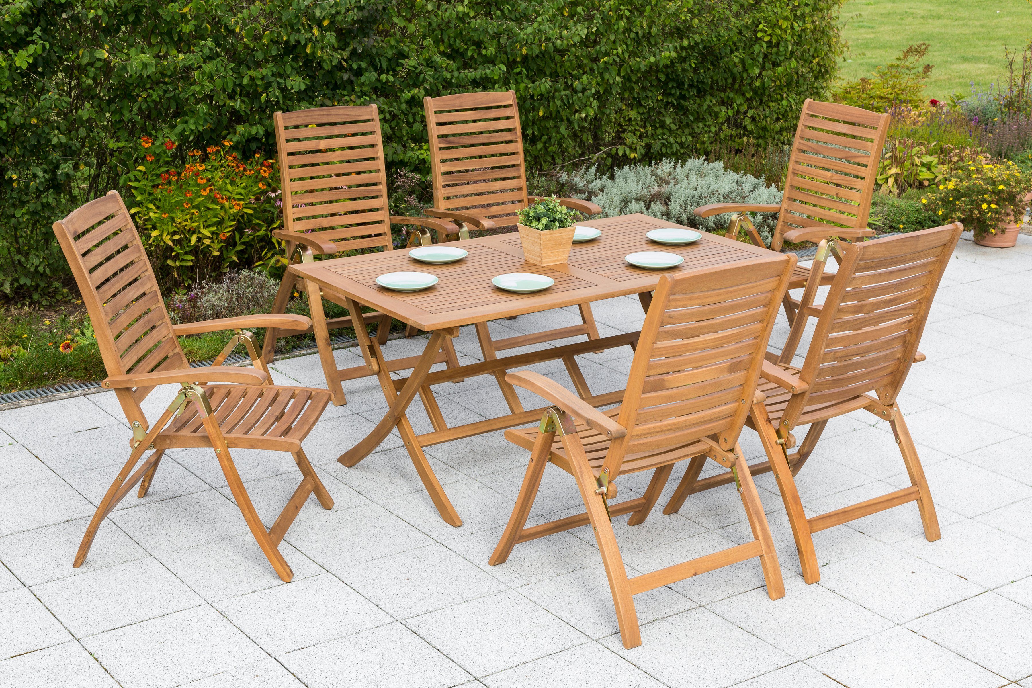 MERXX GartenEssgruppe Paraiba, Tisch sowie Sessel platzsparend