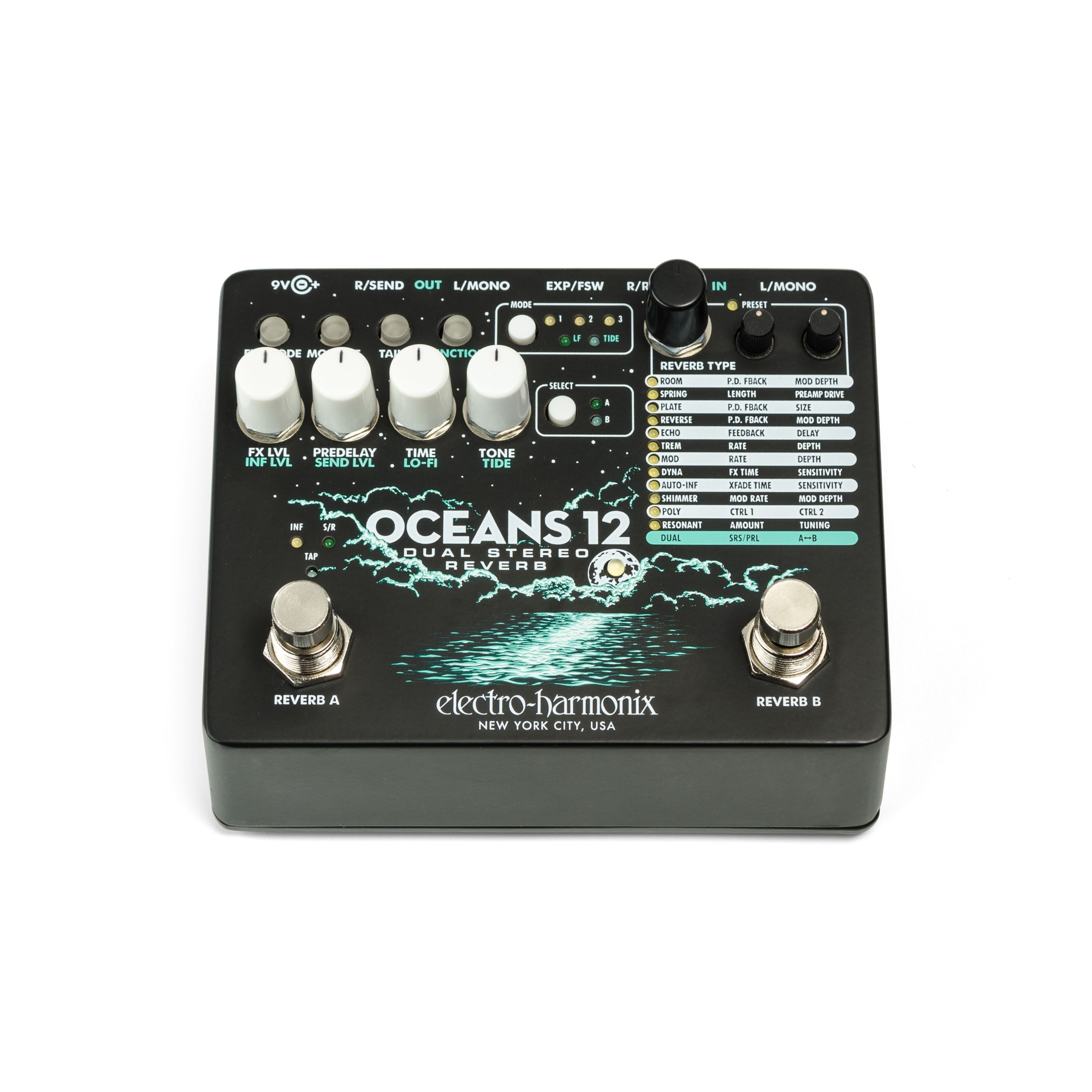 Electro Harmonix Musikinstrumentenpedal, (Effekte, Delays/Echos/Reverb), Oceans 12 - Effektgerät für Gitarren