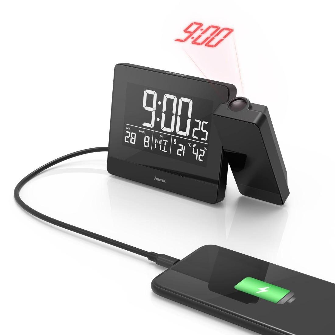 Hama Projektionswecker Plus Charge USB-Ladefunktion, Touch-Sensor, Hygrometer, Thermometer